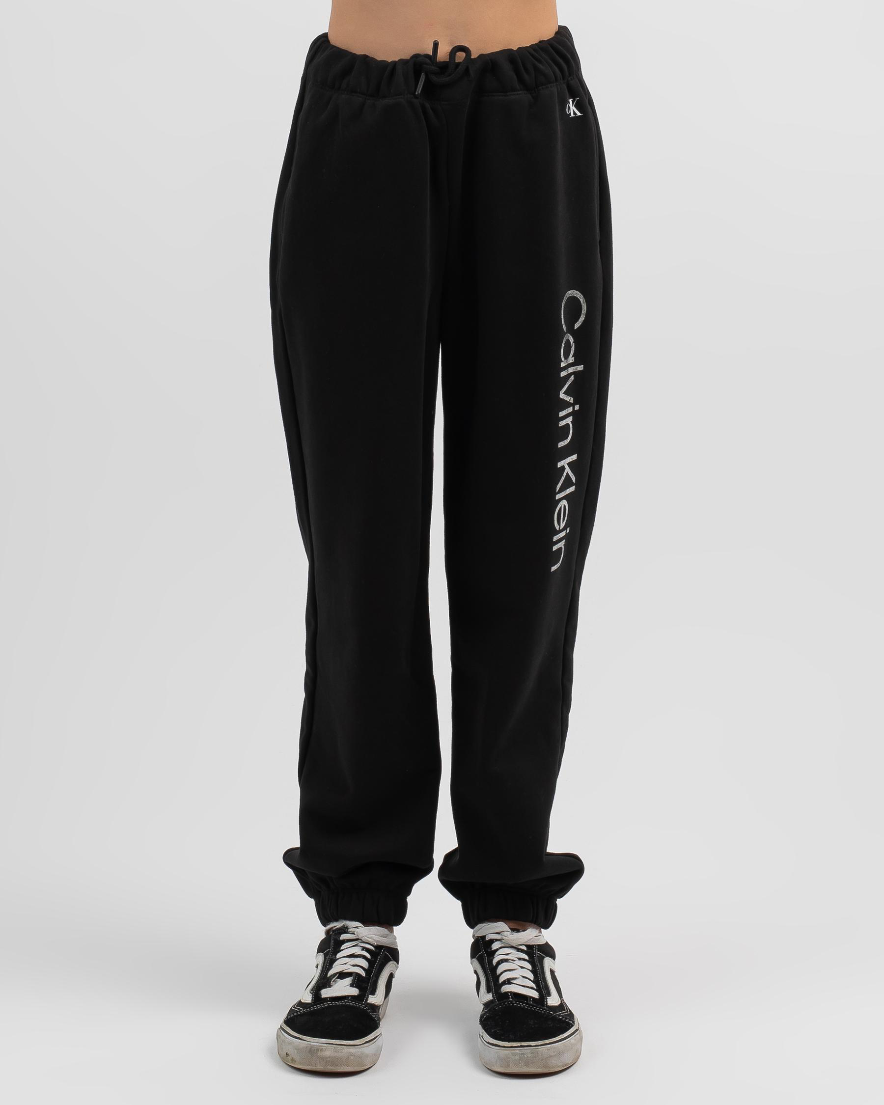 Shop Calvin Klein Girls' Institutional Track Pants In Ck Black Fast
