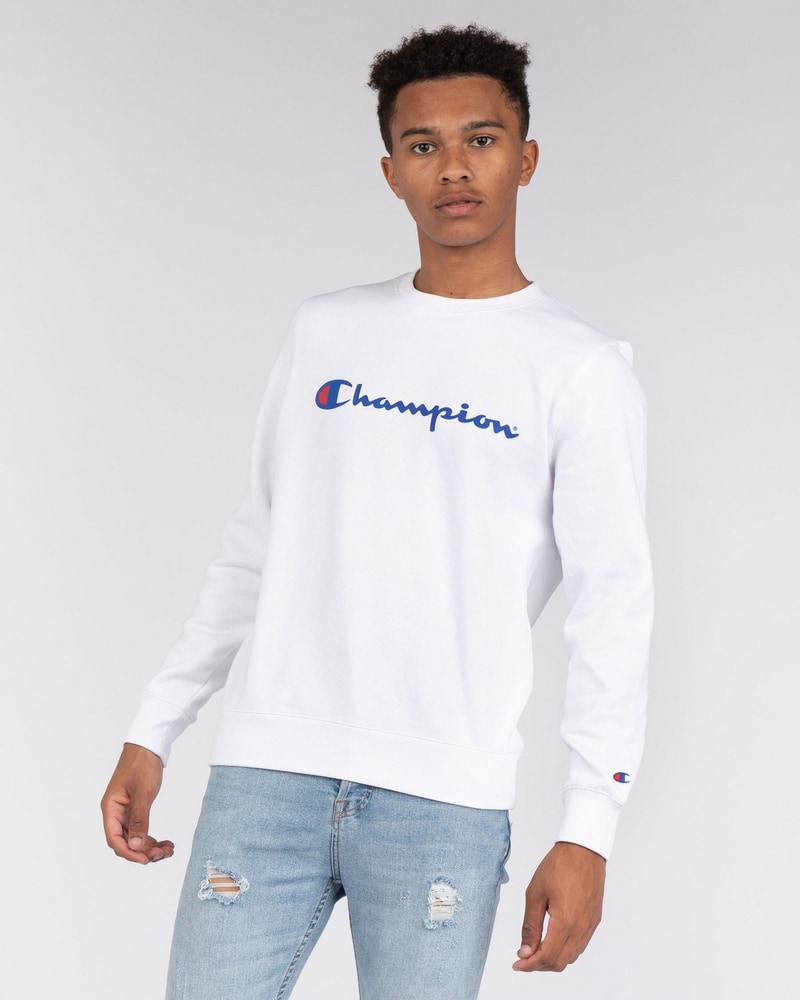 Champion Logo Crew Sweatshirt In White - Fast Shipping & Easy Returns ...