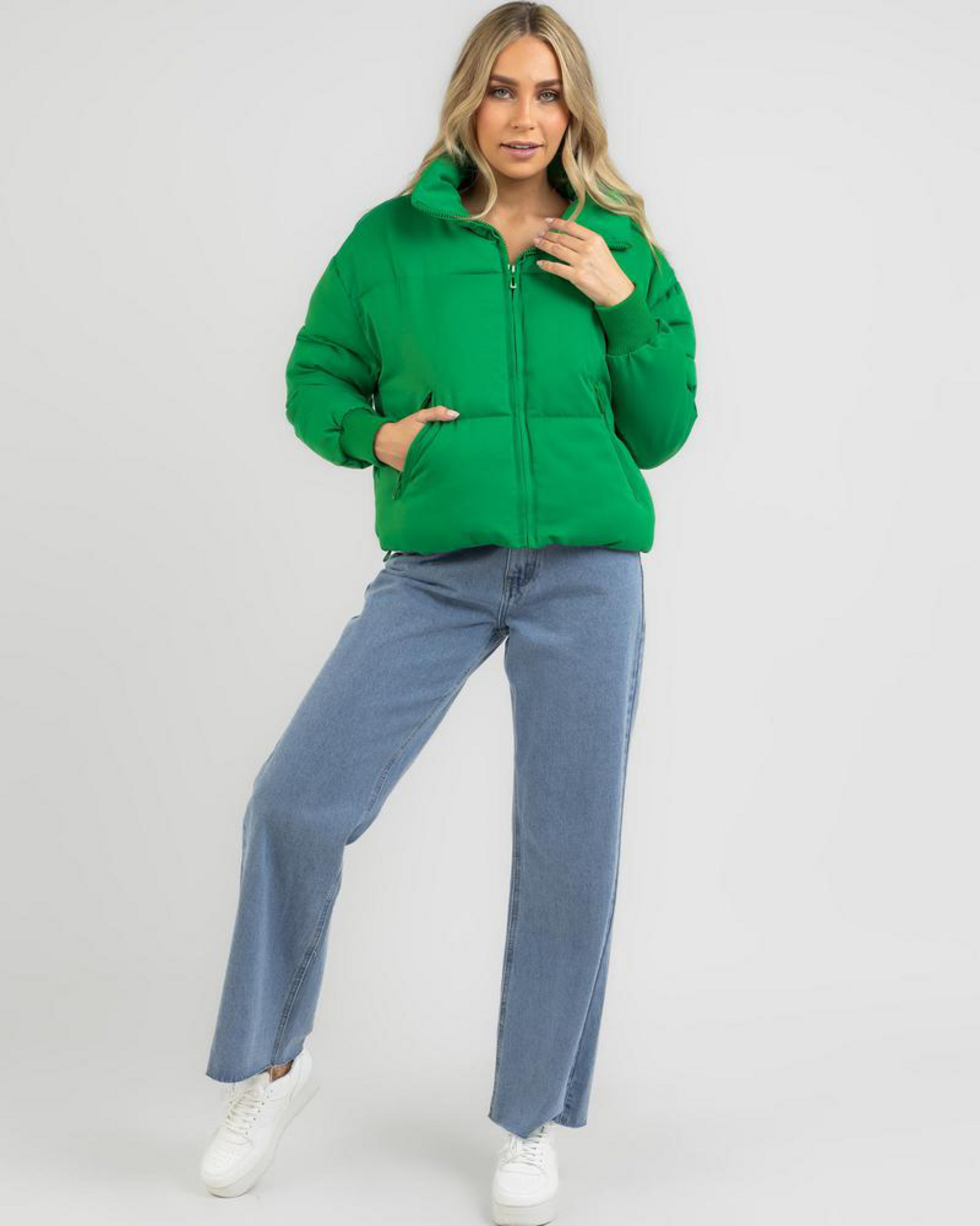 Ava And Ever Academy Puffer Jacket In Green Fast Shipping & Easy