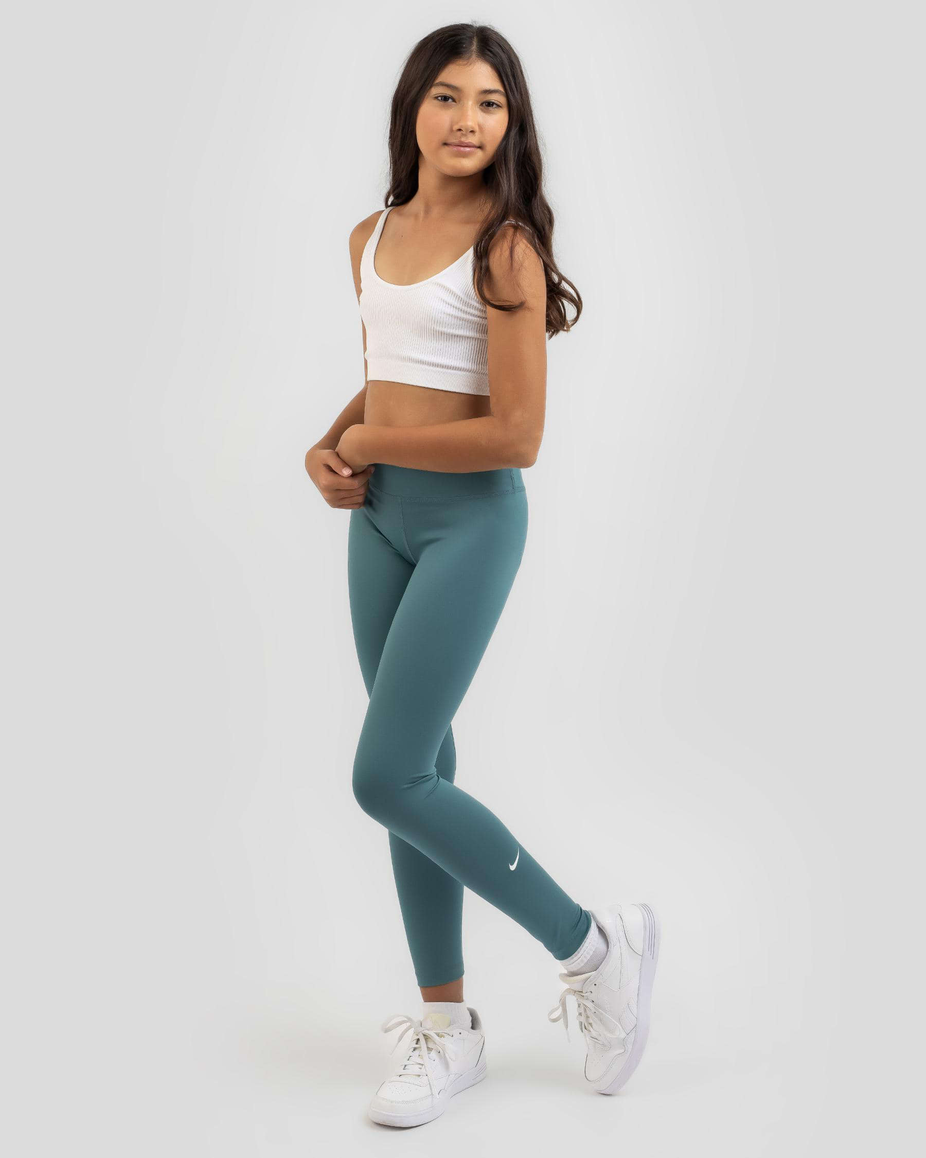 Shop Nike Girls' DF One Leggings In Mineral Teal/white - Fast Shipping ...