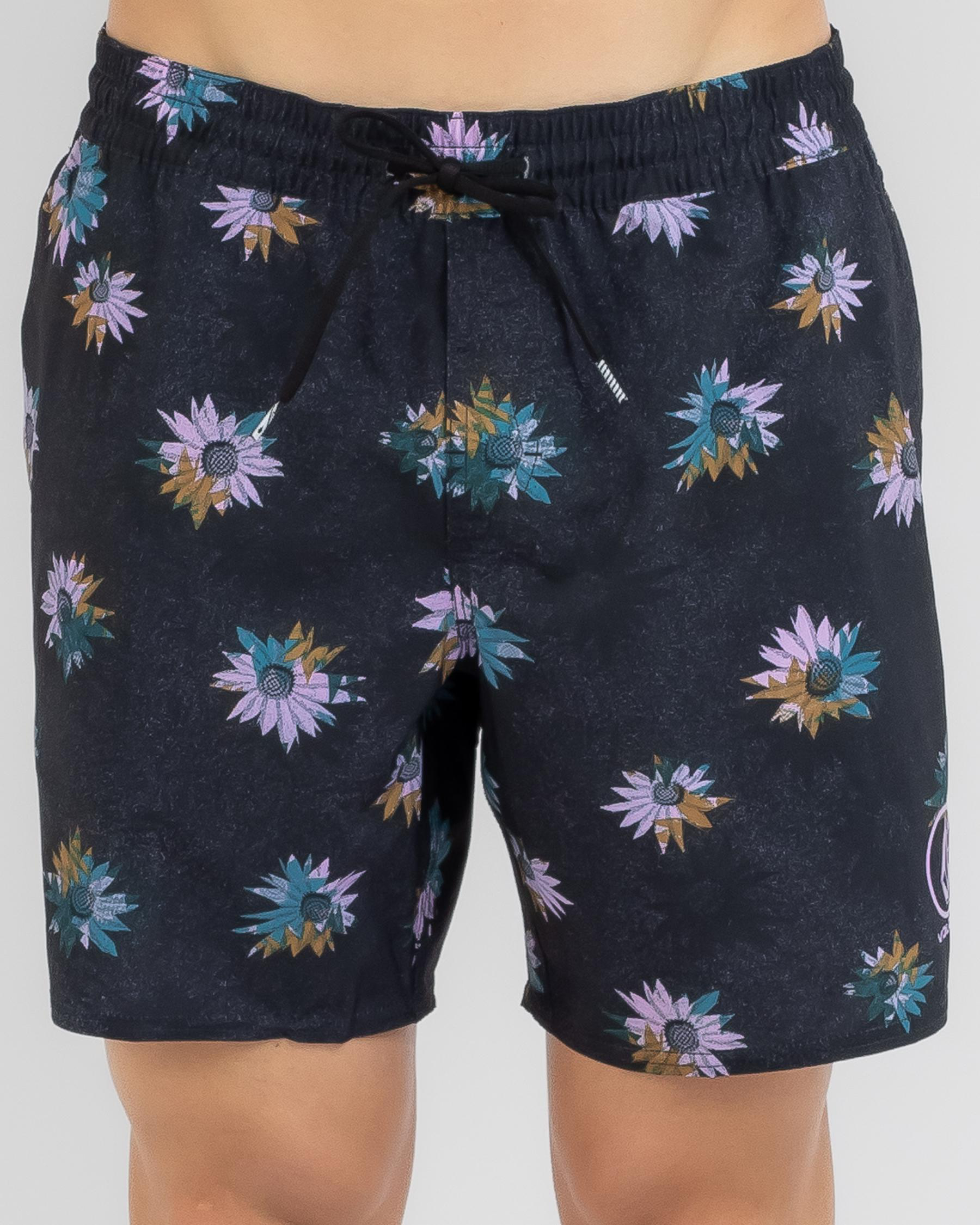 Shop Manic Elastic Waist Board Shorts In Black Floral Print Fast Shipping & Easy