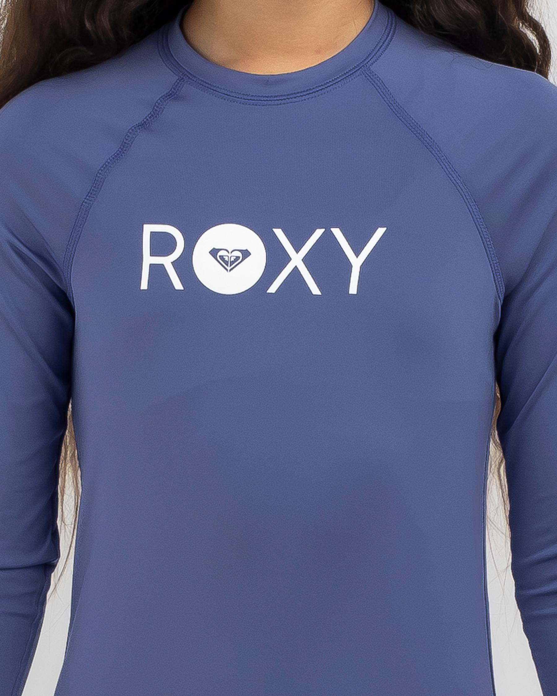 Shop Roxy Girls' Essential Long Sleeve Rash Vest In Marlin Fast