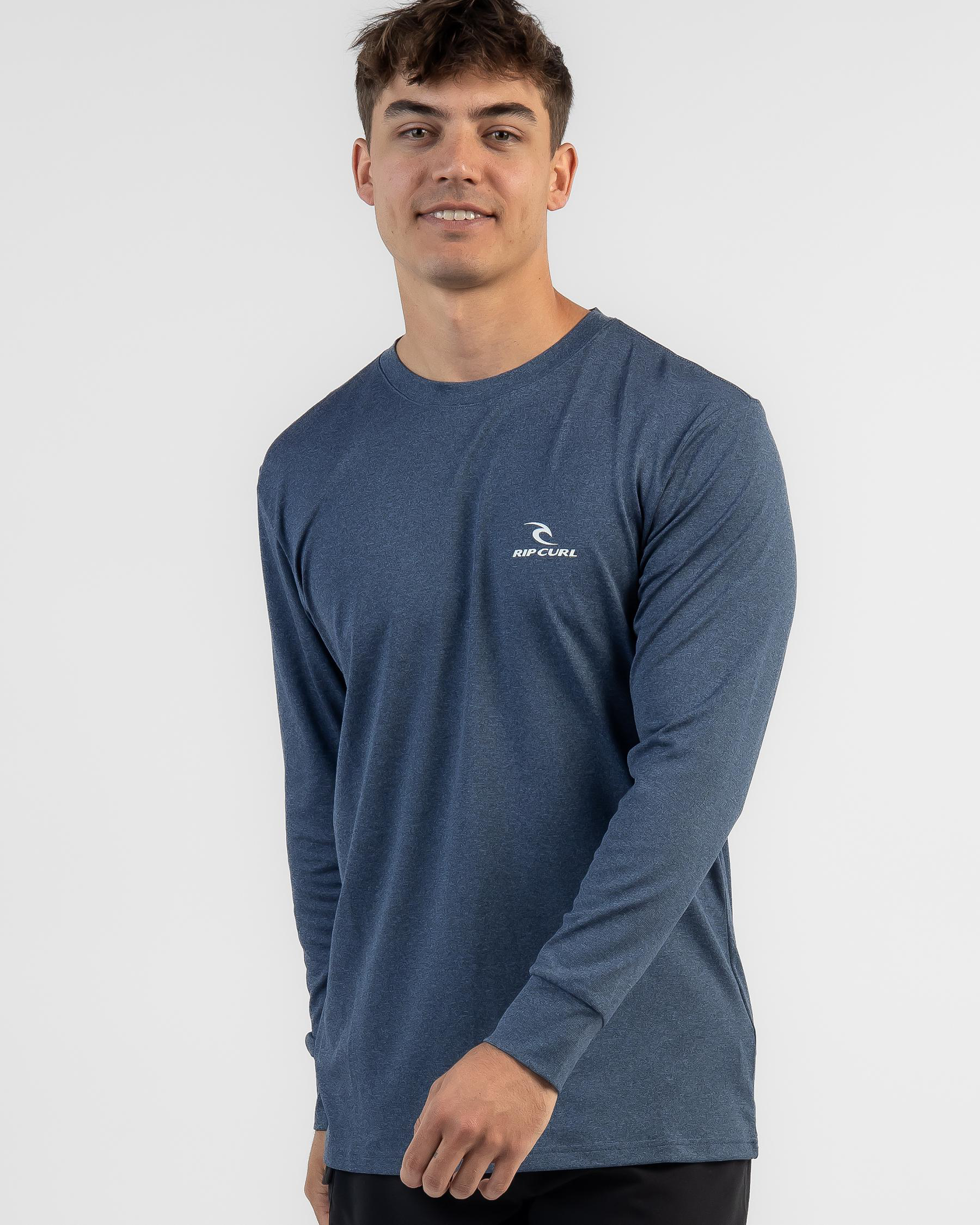 Shop Rip Curl Search Series Long Sleeve Rash Vest In Navy Marle - Fast ...