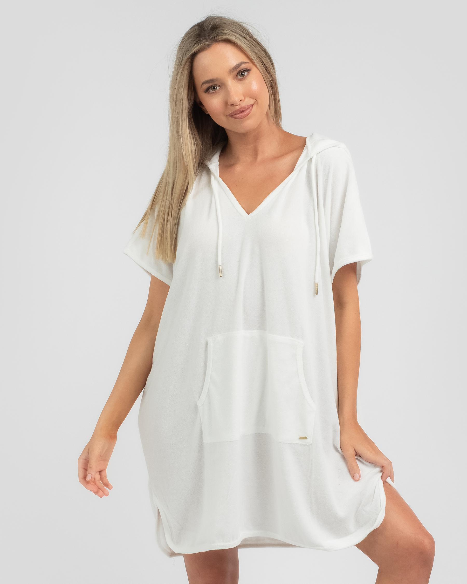 Shop Topanga Tara Towelling Beach Cover In White Fast Shipping & Easy
