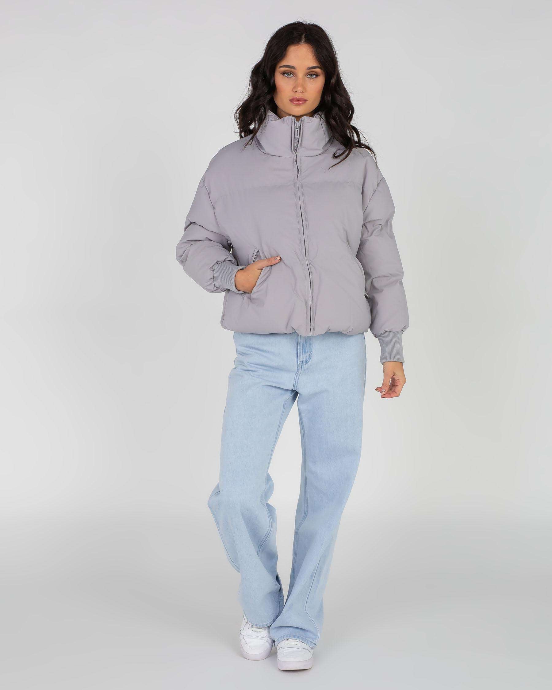 Shop Ava And Ever Academy Puffer Jacket In Dove Grey - Fast Shipping ...