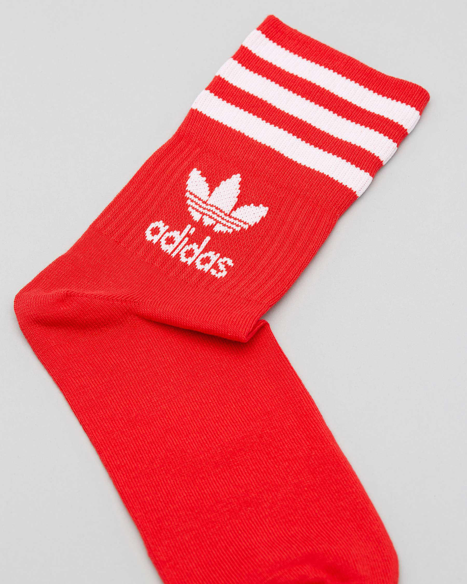Shop adidas Womens Mid Cut Crew Sock Pack In White/scarlet Fast