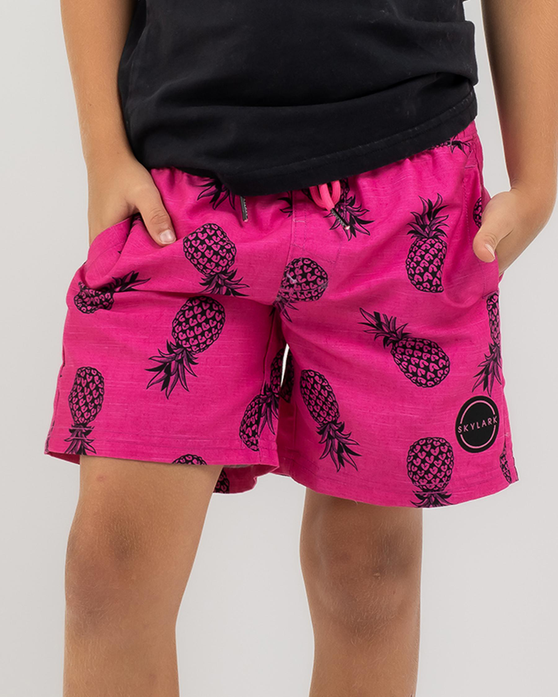 Skylark Toddlers Pineapples Board Shorts In Pink Free Shipping