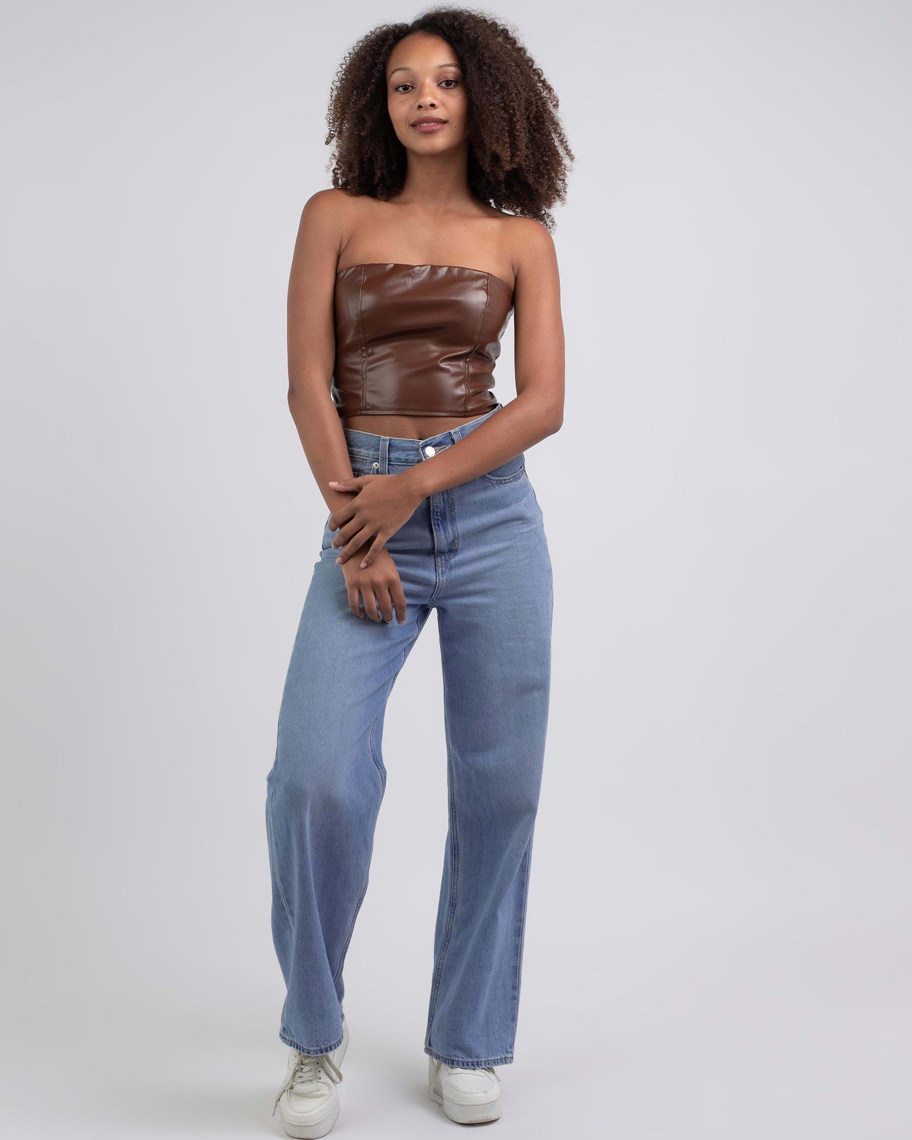 Shop Luvalot Fox Vegan Leather Tube Top In Brown - Fast Shipping & Easy ...