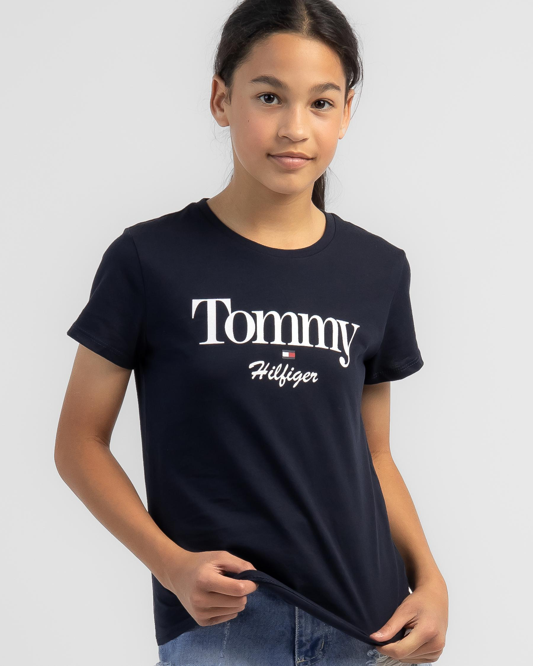 Shop Tommy Hilfiger Girls' Graphic Glitter TShirt In Desert Sky Fast