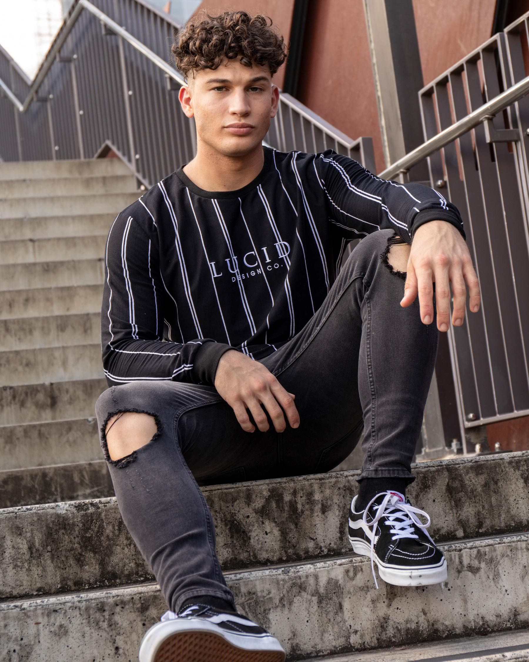 Lucid Linear Long Sleeve T-Shirt In Black/white - Fast Shipping & Easy ...