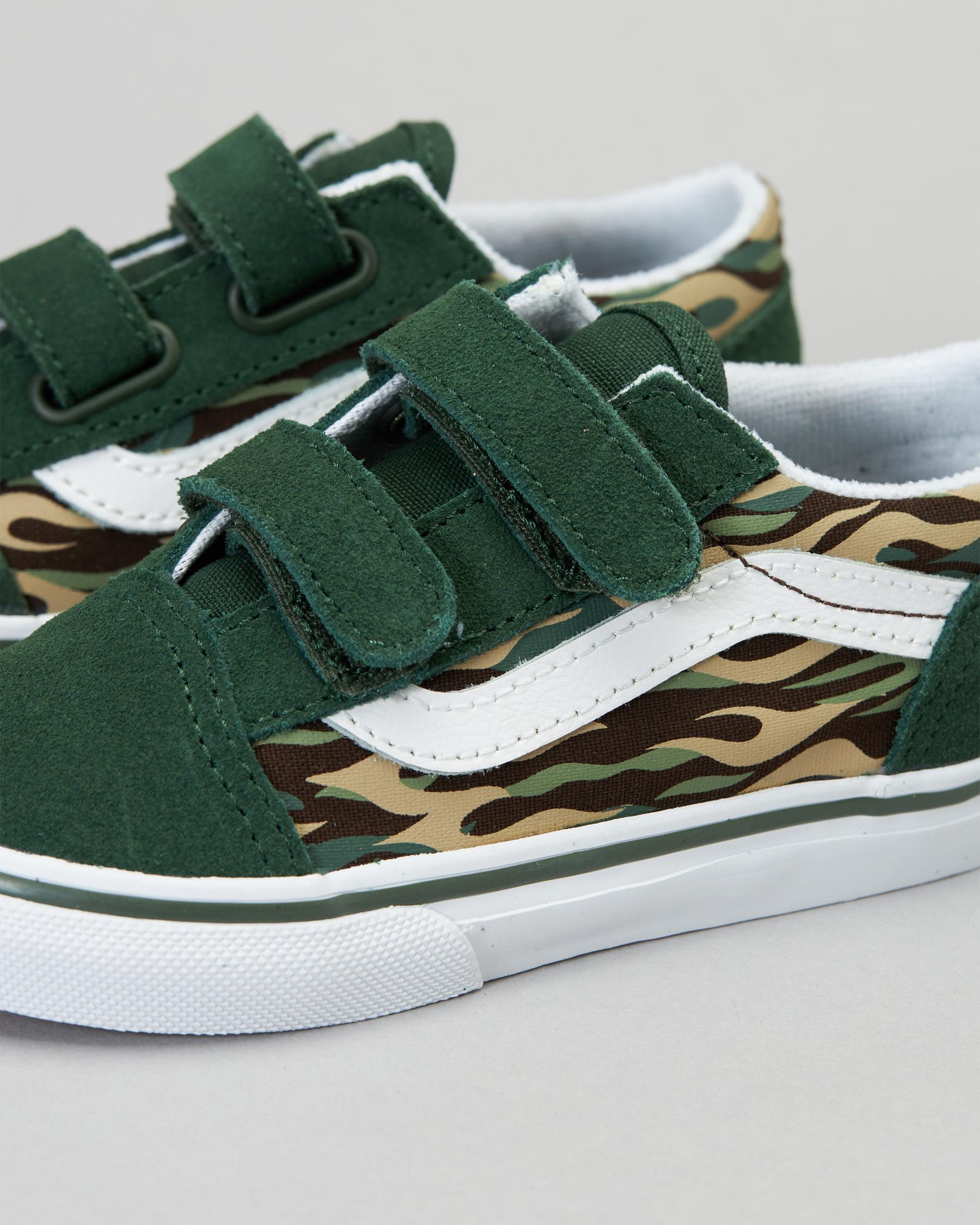 Shop Vans Toddlers' Old Skool V Shoes In Flame Camo Green/multi - Fast ...
