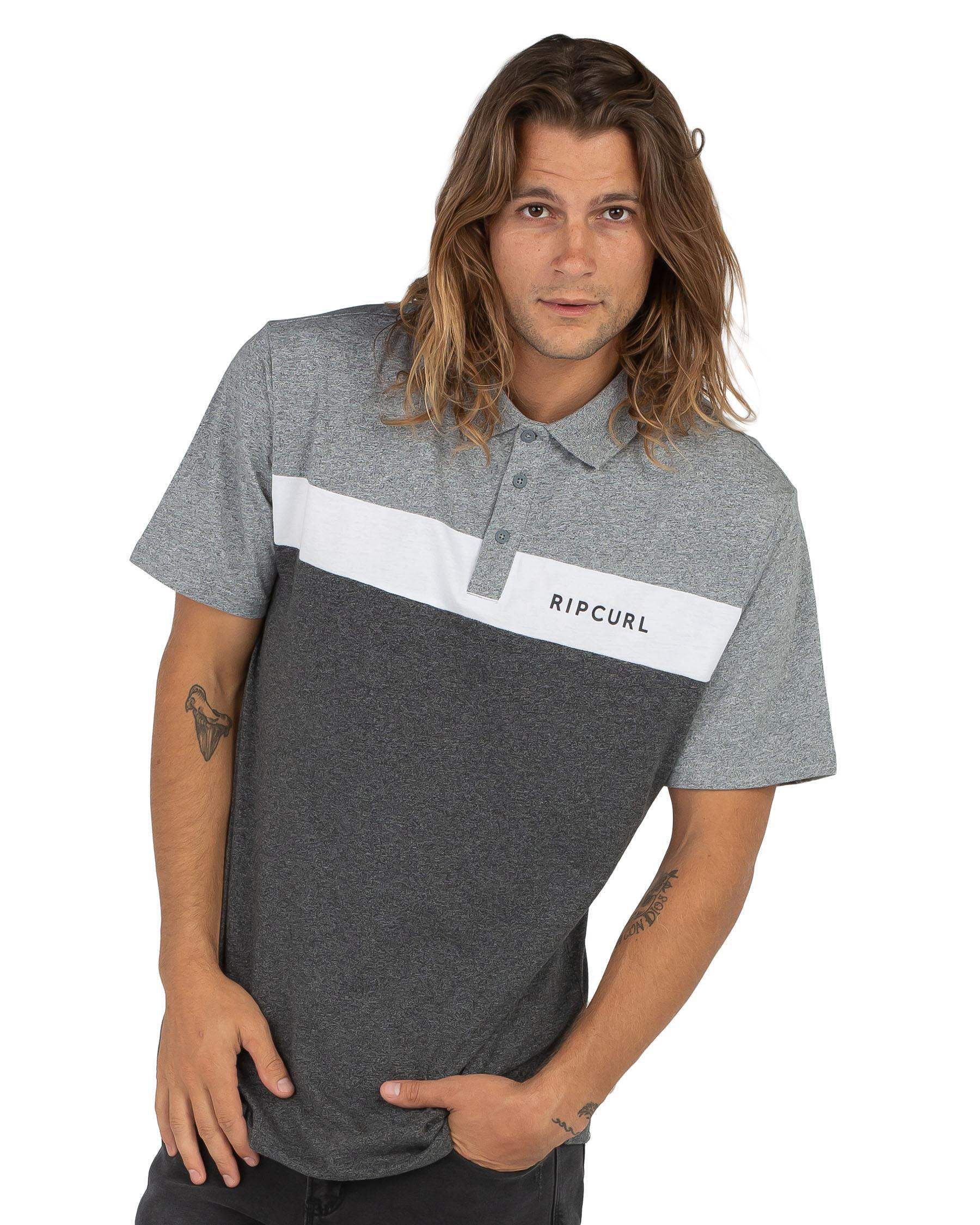 Shop Rip Curl Undertow Panel Polo Shirt In Black Marle Fast Shipping