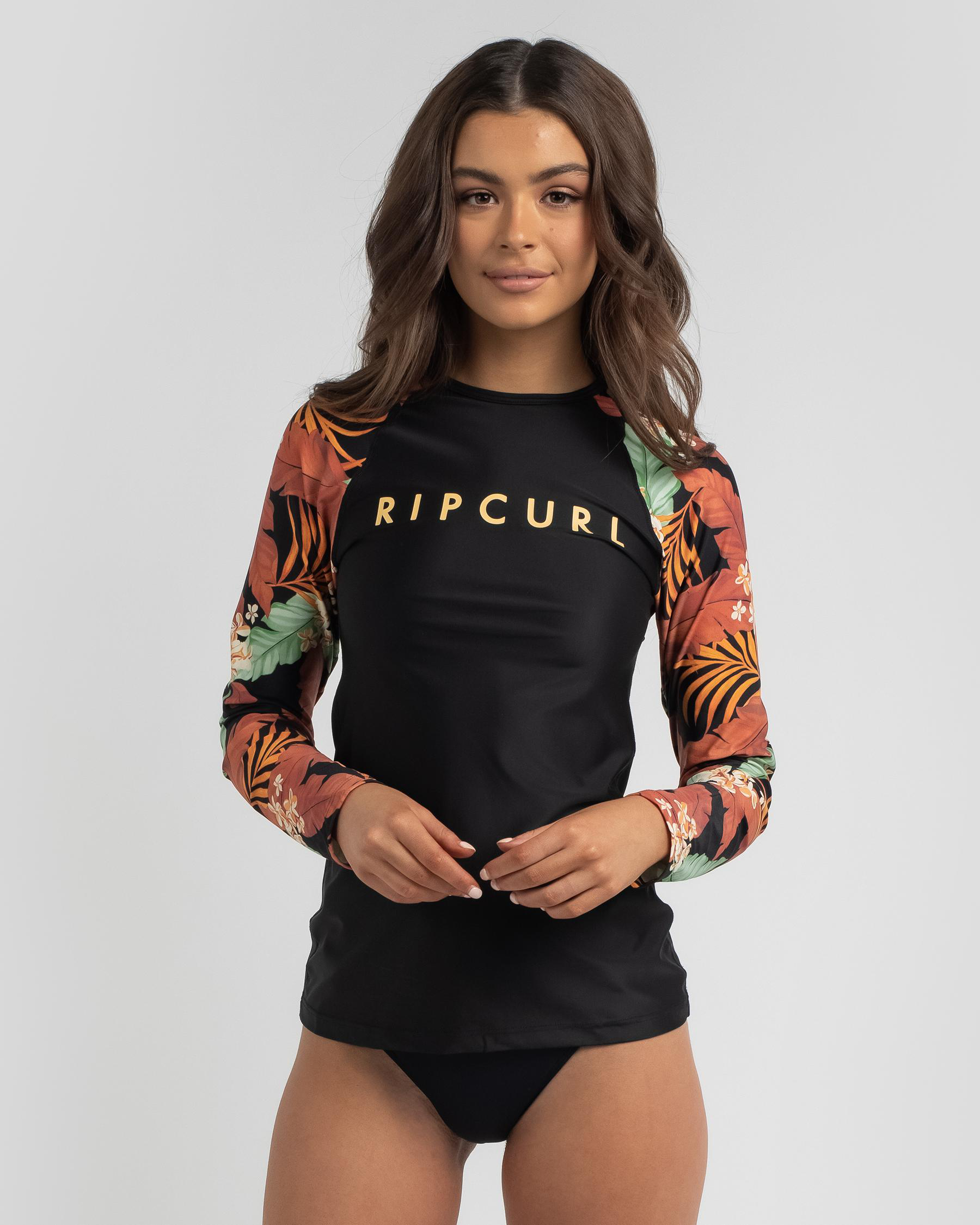 Shop Rip Curl Namotu Long Sleeve Rash Vest In Black Fast Shipping