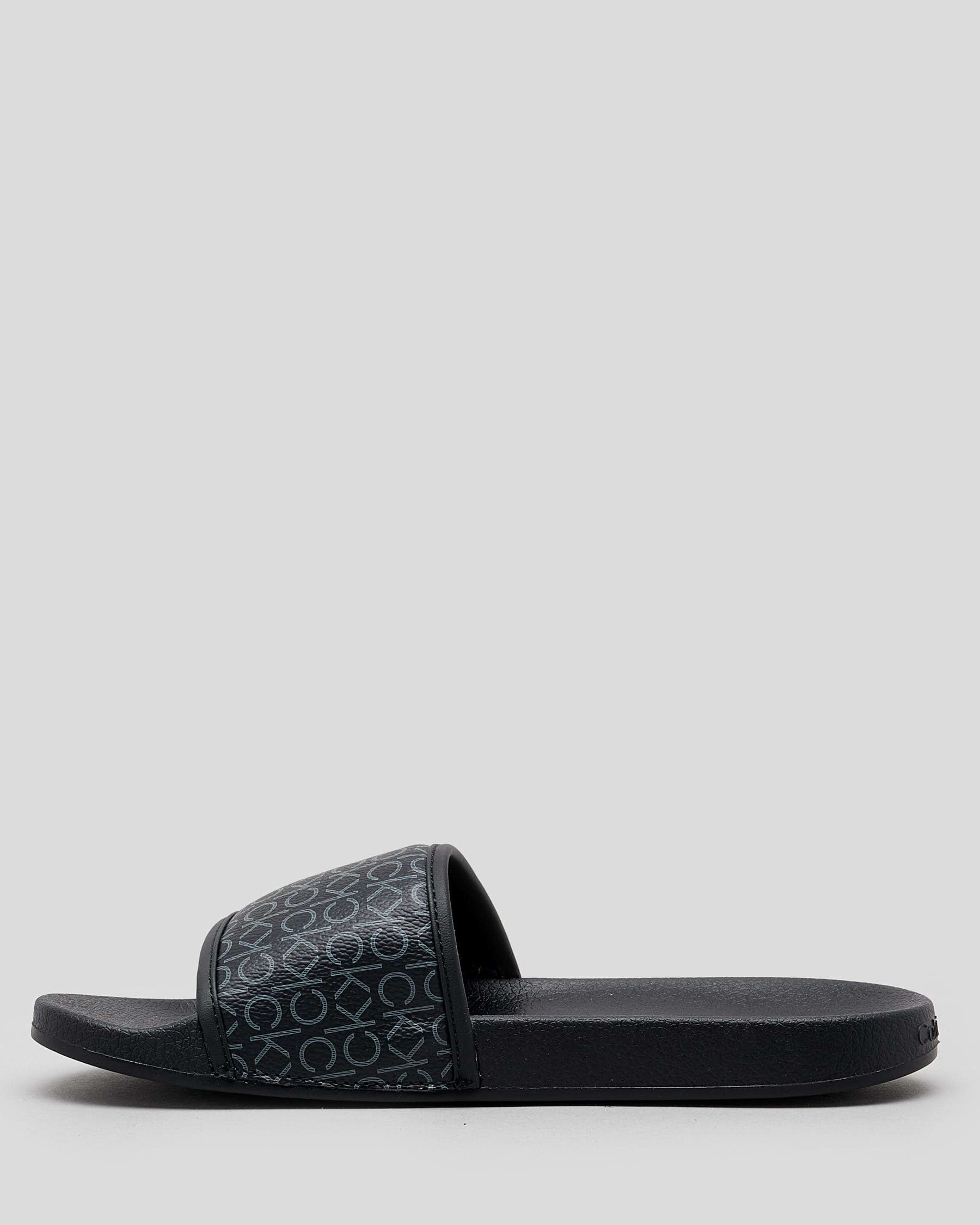 Calvin Klein Pool Slide Sandals In Black Mono - Fast Shipping & Easy ...
