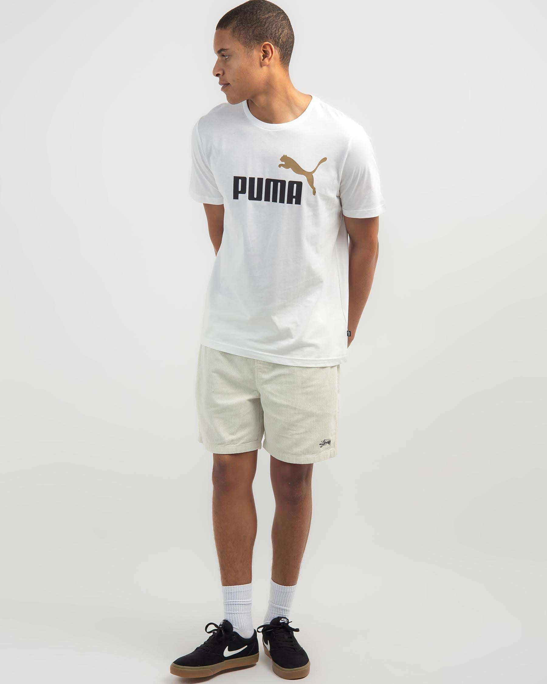 Puma ESS+2 Col Logo T-Shirt In Puma White Toasted - Fast Shipping ...