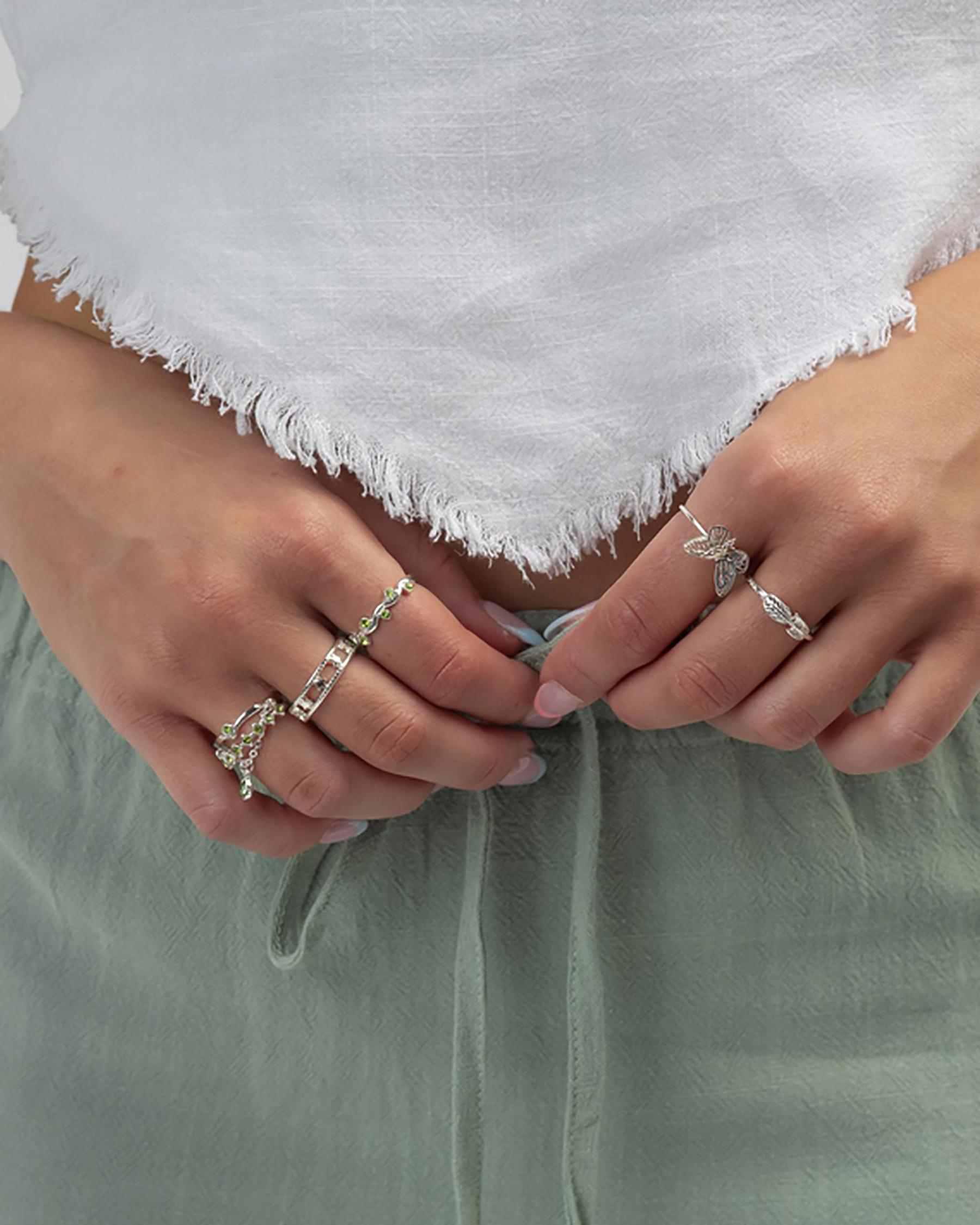 Karyn In LA Vivian Ring Pack In Shiny Silver/green Fast Shipping & Easy Returns City Beach