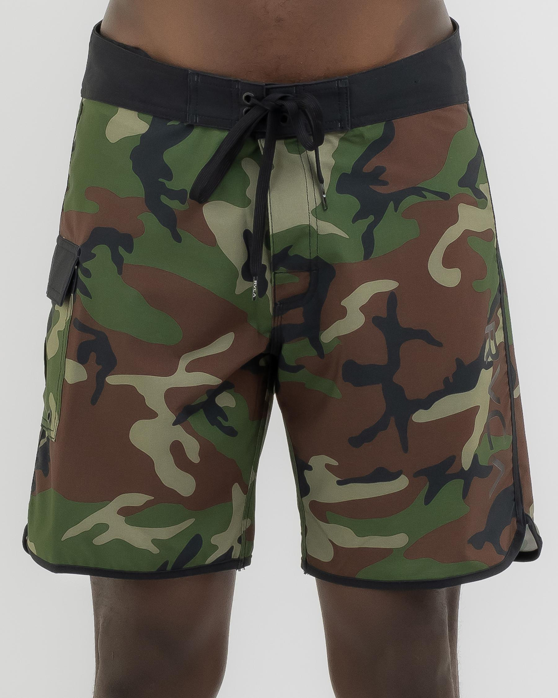 Shop RVCA Eastern Trunk Board Shorts In Woodland Camo Fast Shipping