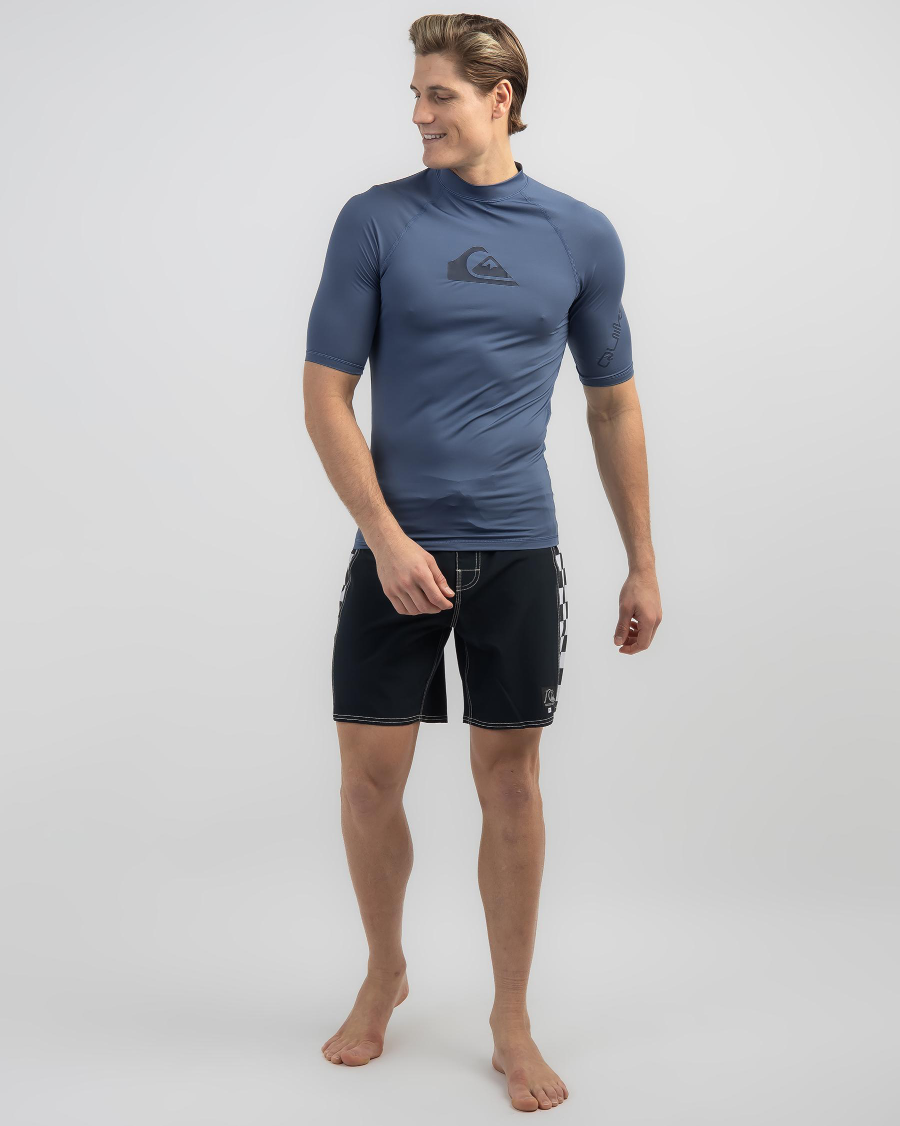 Shop Quiksilver All Time Short Sleeve Rash Vest In Bering Sea Fast