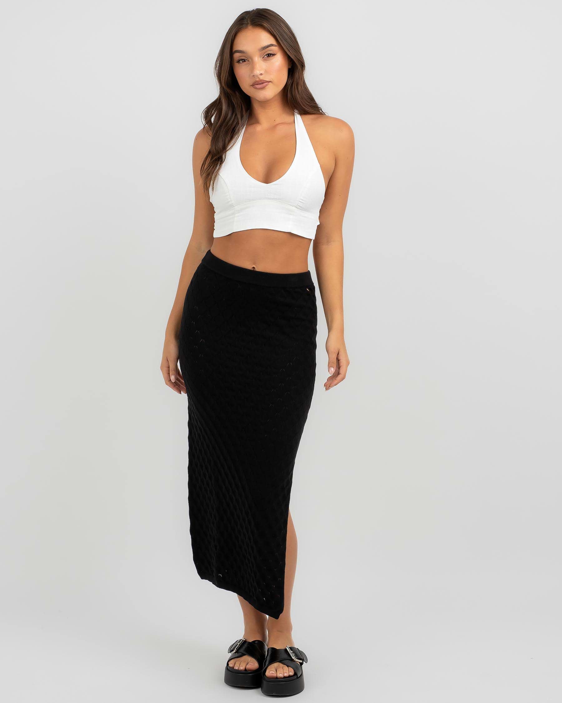 Shop Rusty Leo Maxi Knit Skirt In Black - Fast Shipping & Easy Returns ...