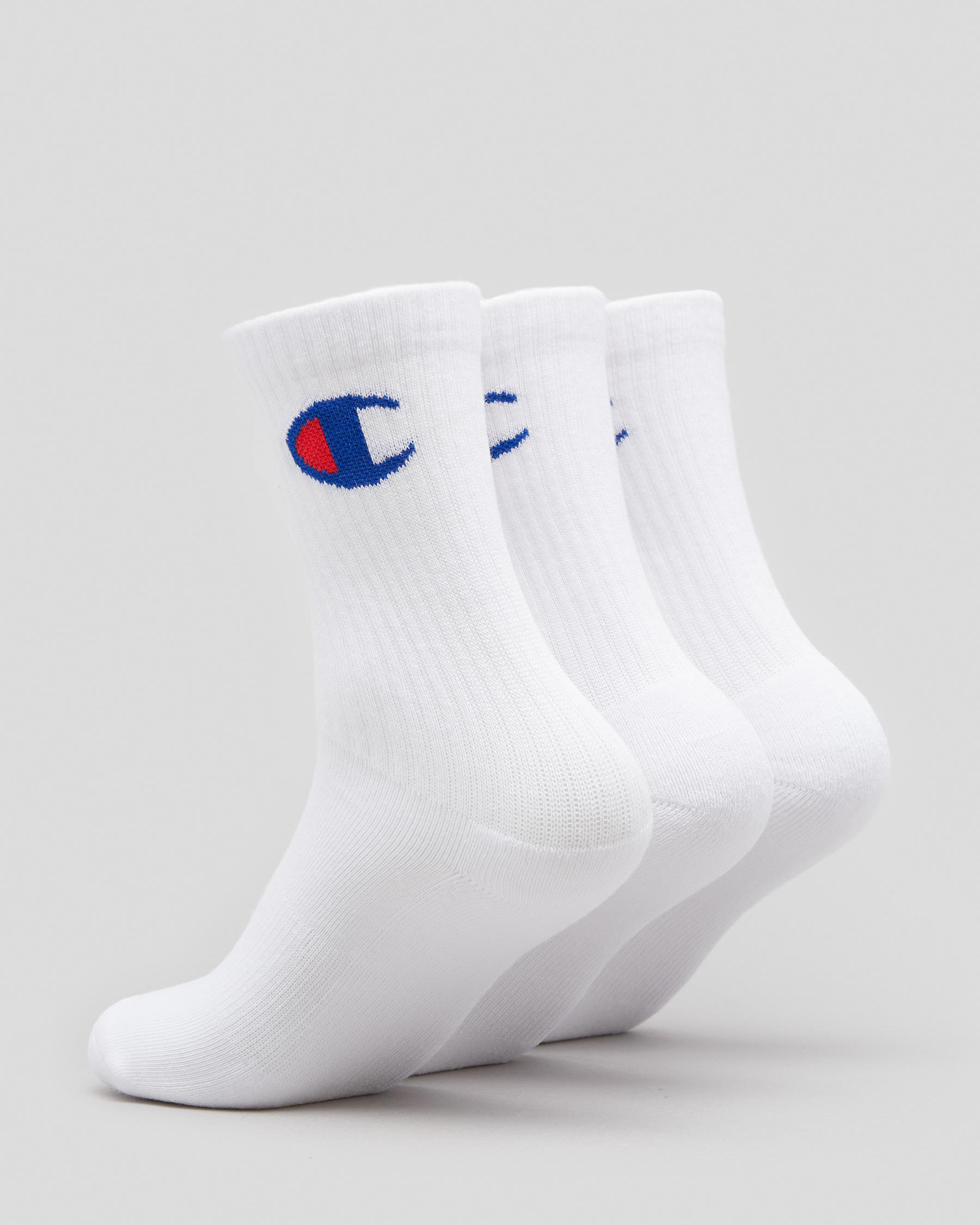Shop Champion Boys' Large Sport C Logo Crew Socks 3 Pack In White ...
