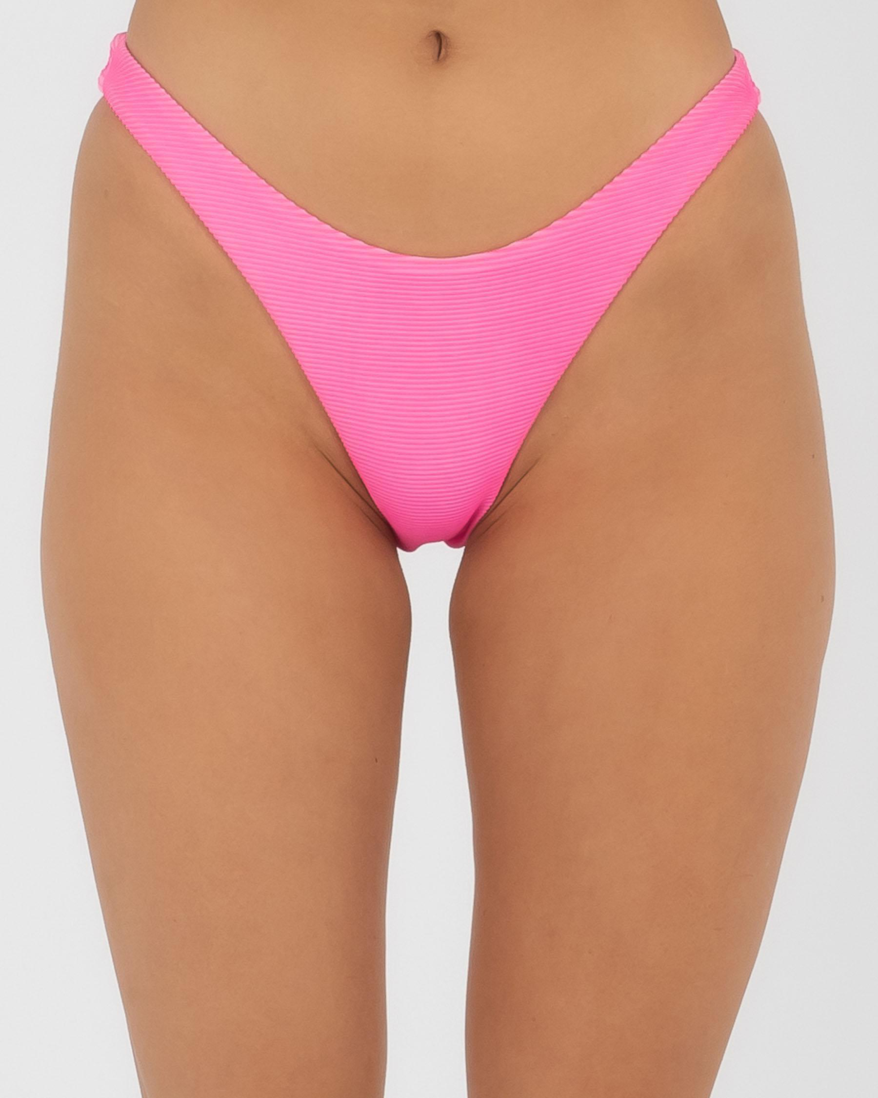 Shop RVCA Salt Wash Bikini Bottom In Hot Pink Fast Shipping & Easy