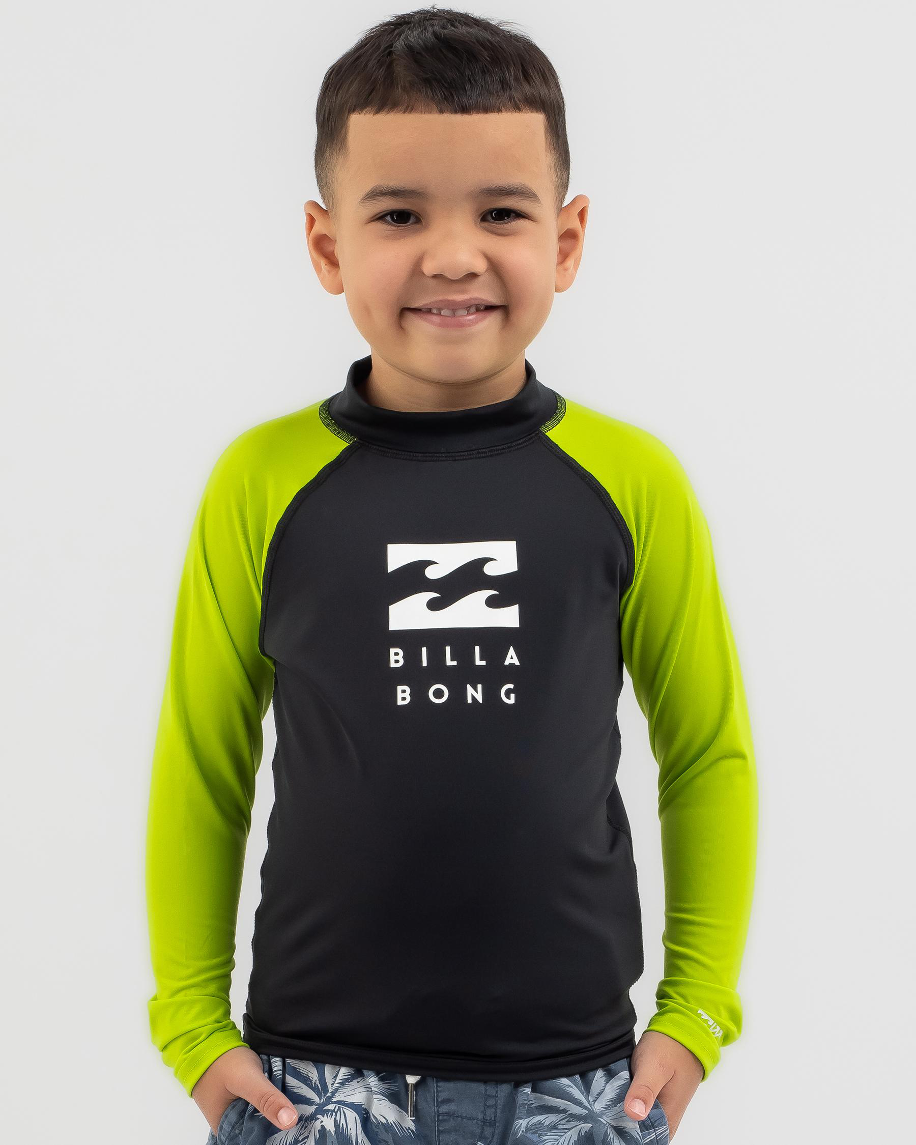 Billabong Toddlers' Union Long Sleeve Rash Vest In Black / Neon Yellow