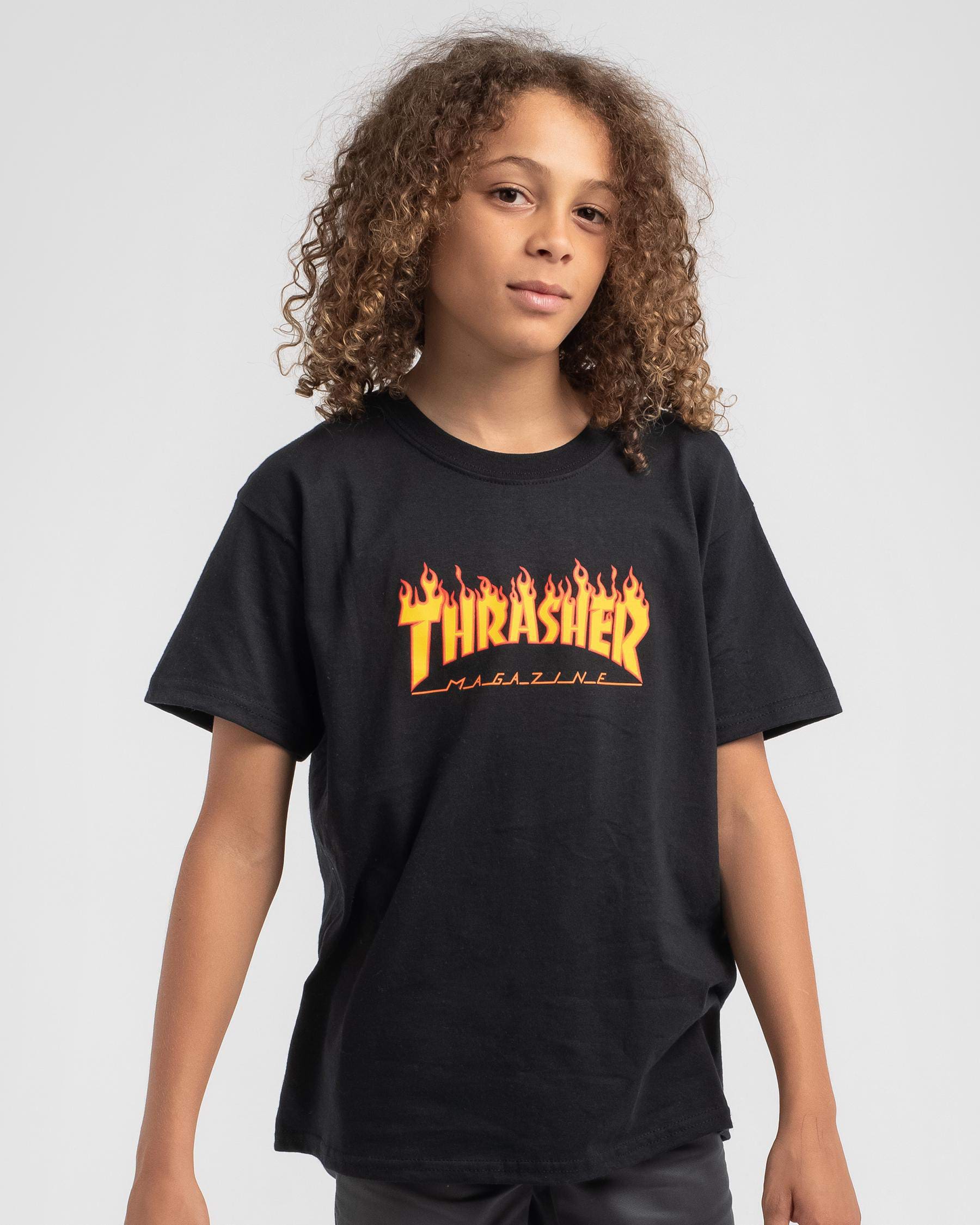 Shop Thrasher Boys' Flame T-Shirt In Black - Fast Shipping & Easy ...
