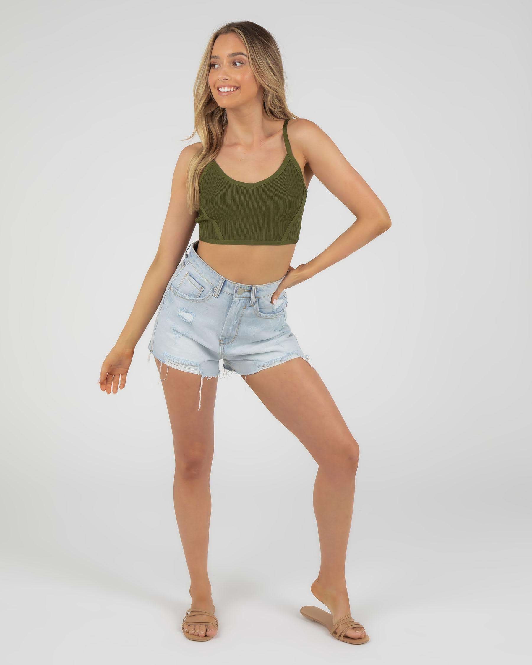 Ava And Ever Formation Knit Top In Olive - Fast Shipping & Easy Returns ...