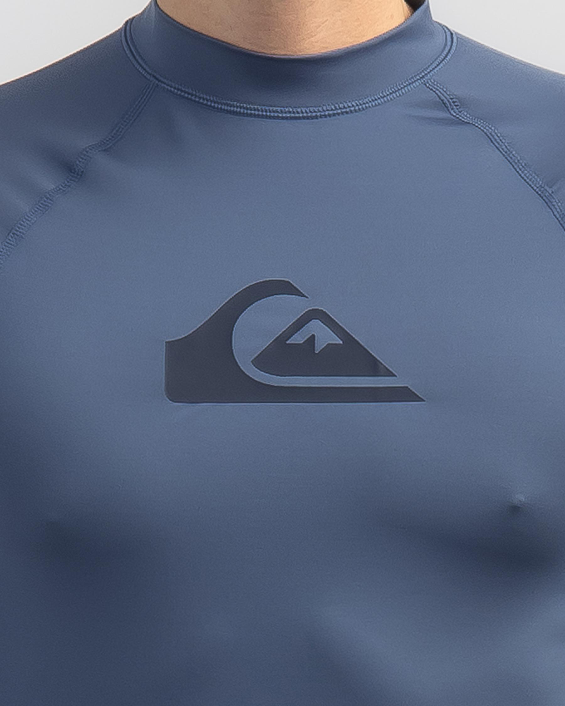 Shop Quiksilver All Time Short Sleeve Rash Vest In Bering Sea Fast