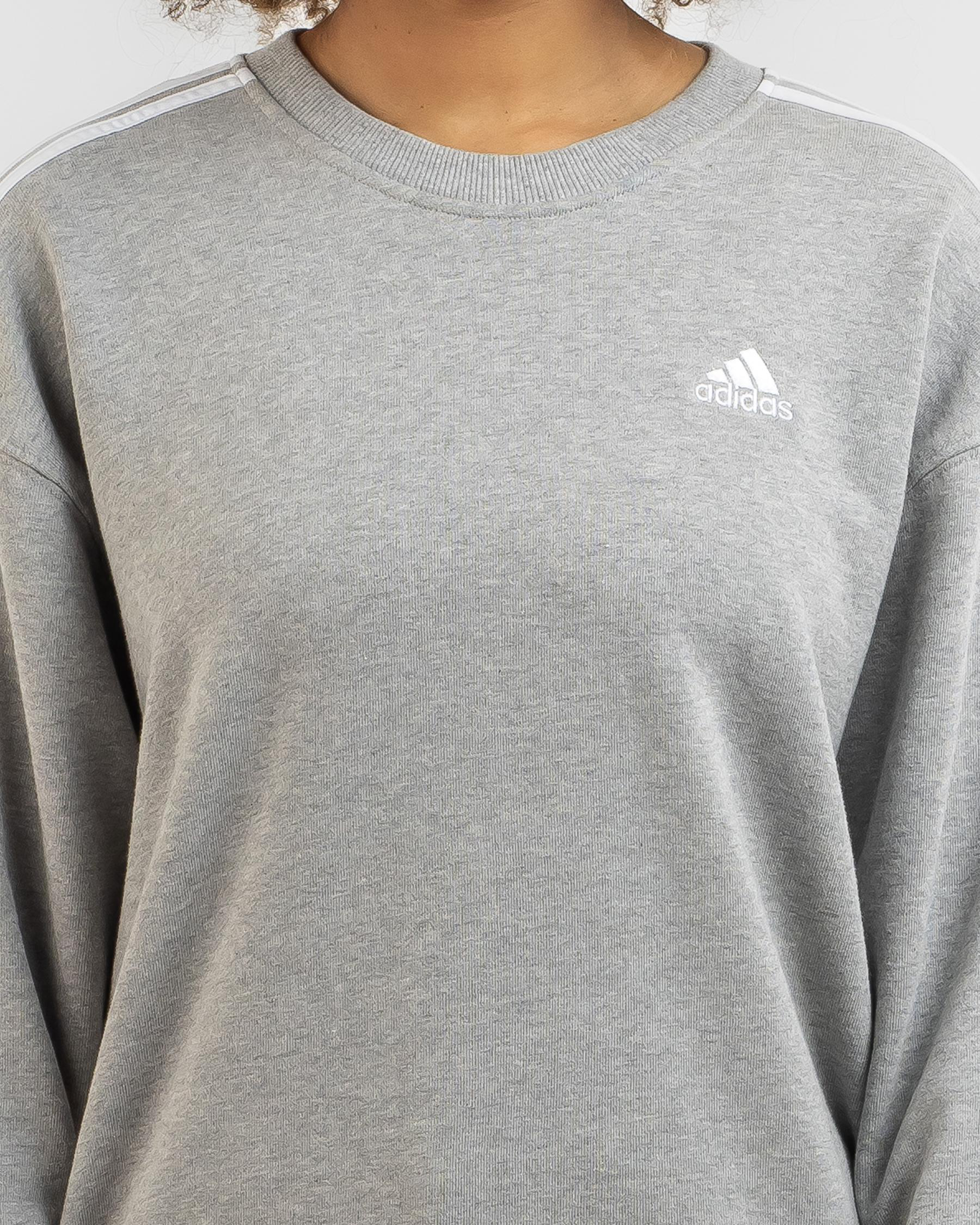 Shop adidas Essentials 3 Stripe Sweatshirt In Medium Grey Heather/white