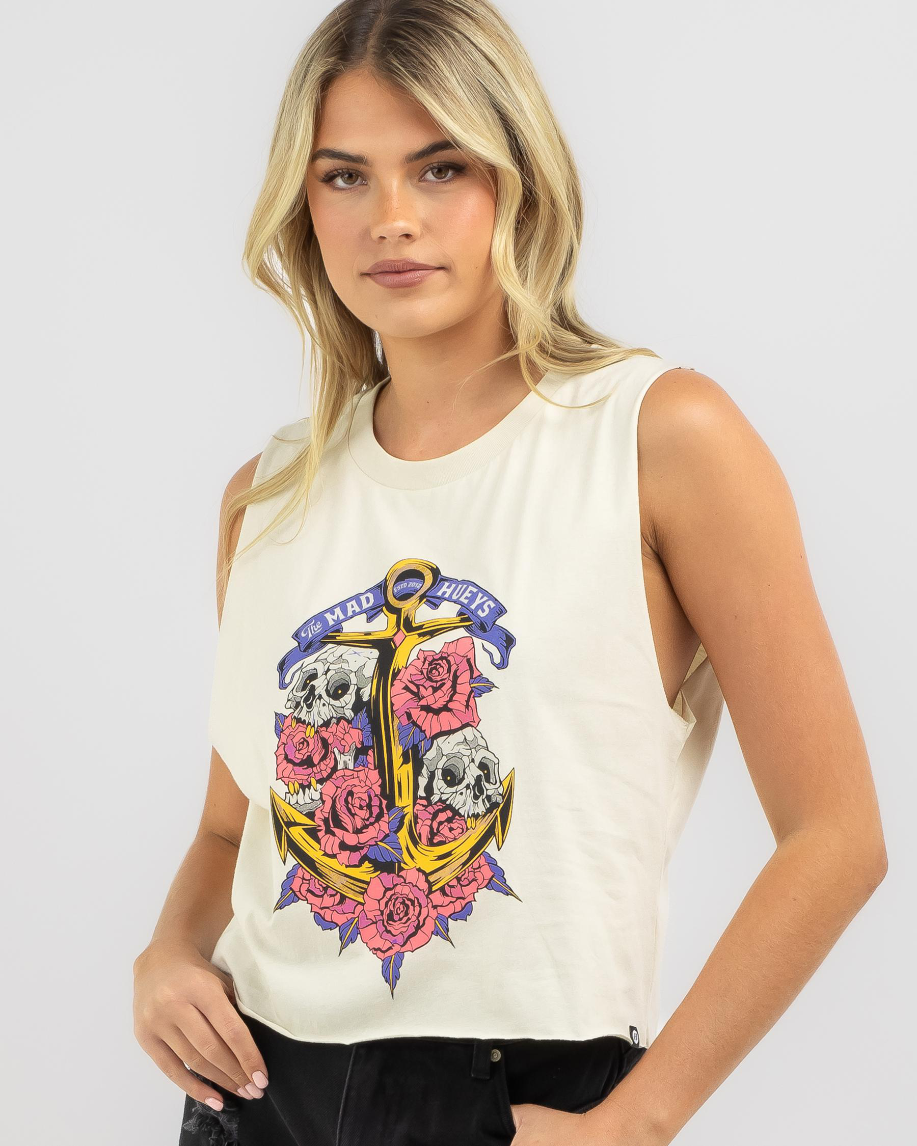 Shop The Mad Hueys Skulls And Roses Tank In Stone Fast Shipping