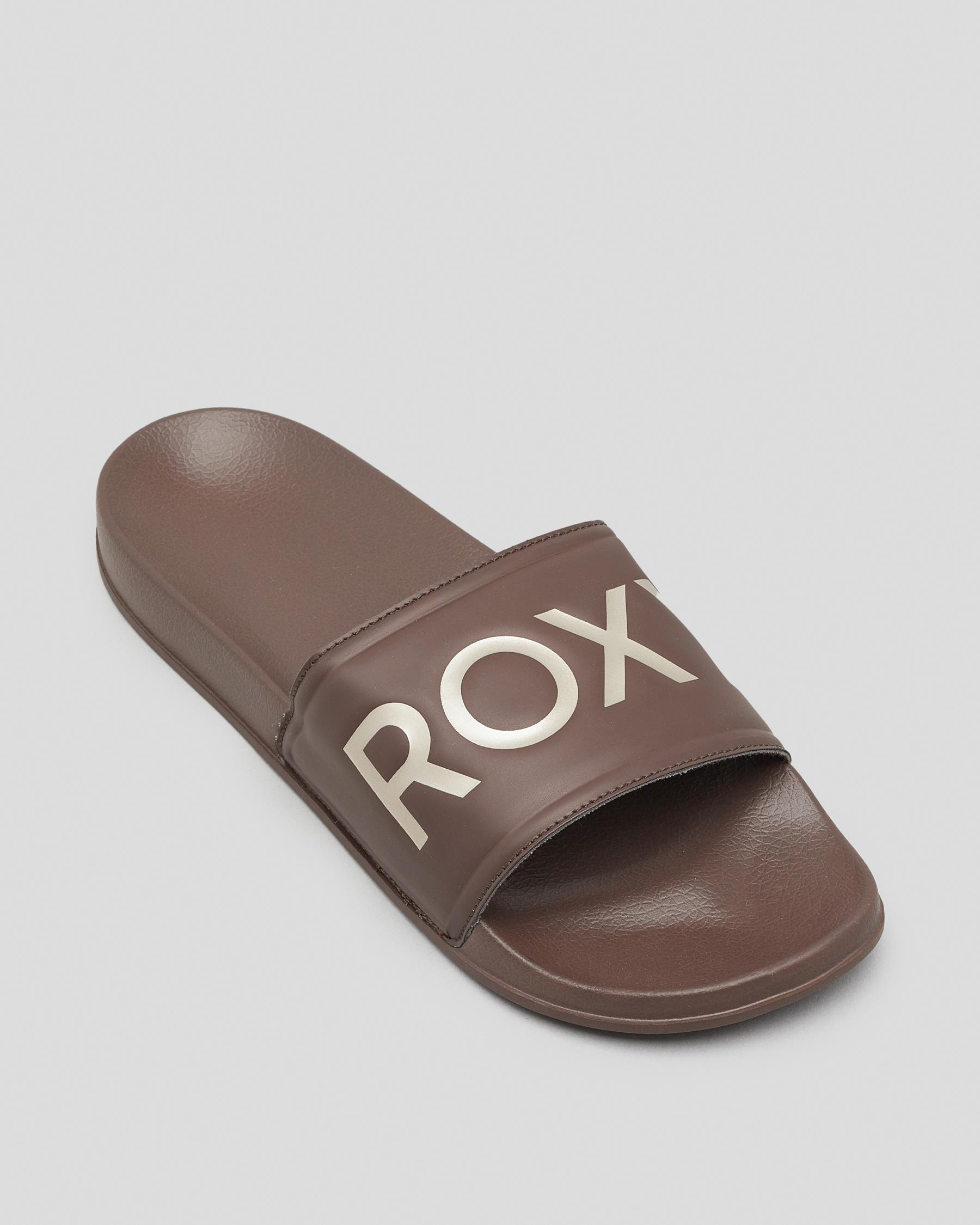 Shop Roxy Slippy Slide Sandals In Chocolate - Fast Shipping & Easy ...
