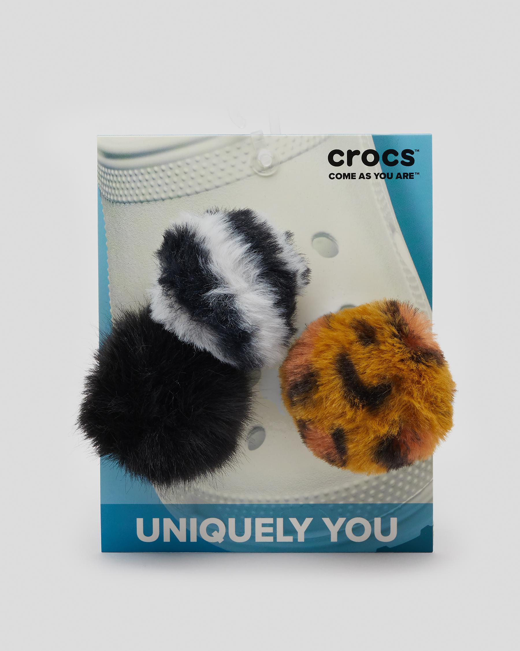 Shop Crocs Animal Puff Ball Jibbitz 3 Pack In Multi Fast Shipping