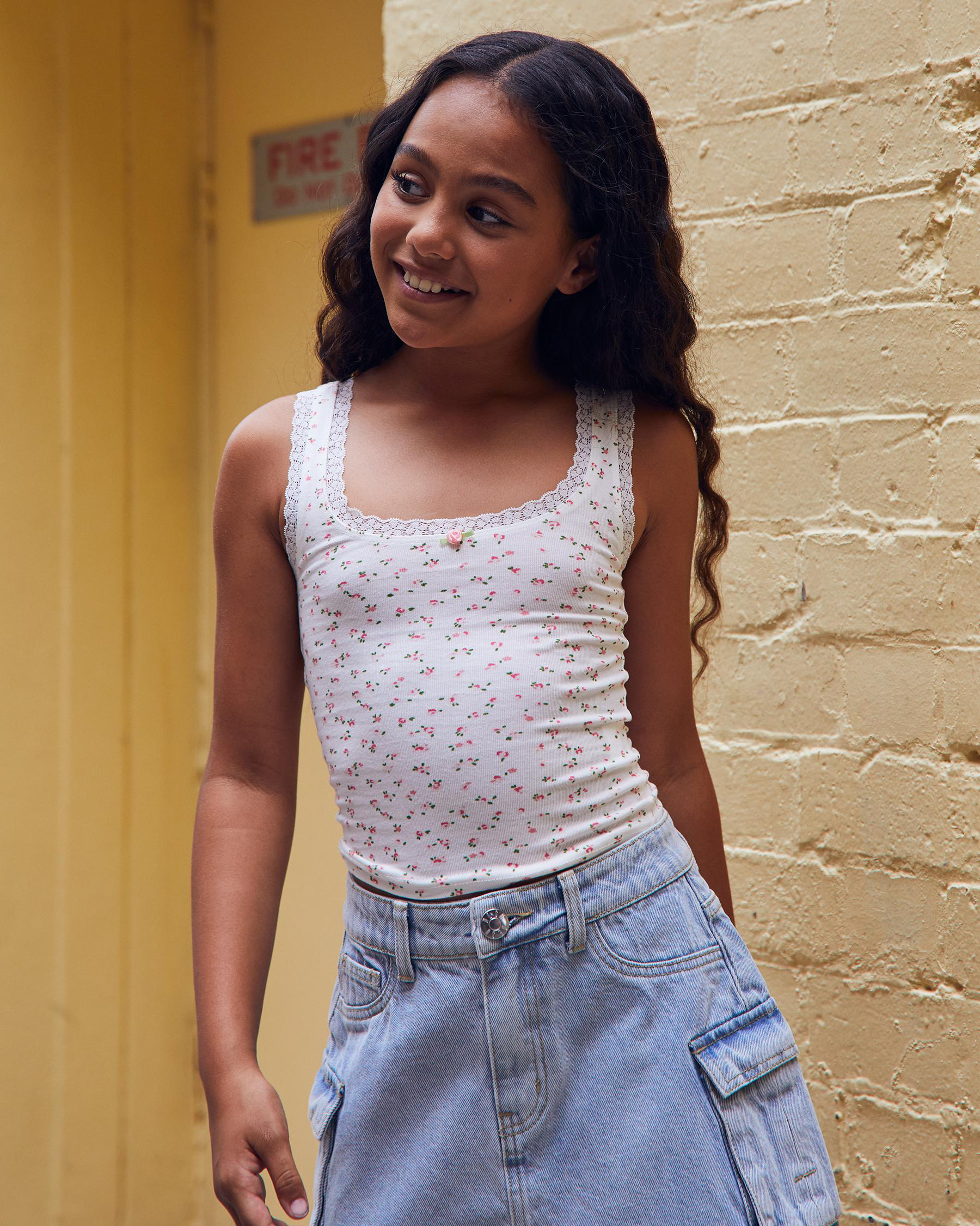 Mooloola Girls' Frankie Lace Tank Top In Pink Floral Fast Shipping & Easy Returns City Beach