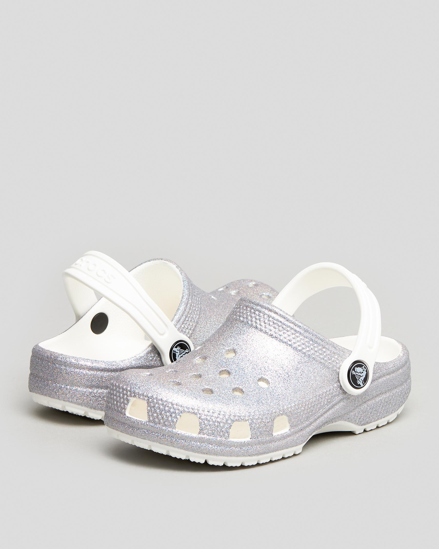 Shop Crocs Kids' Classic Glitter Clogs In White/multi Fast Shipping