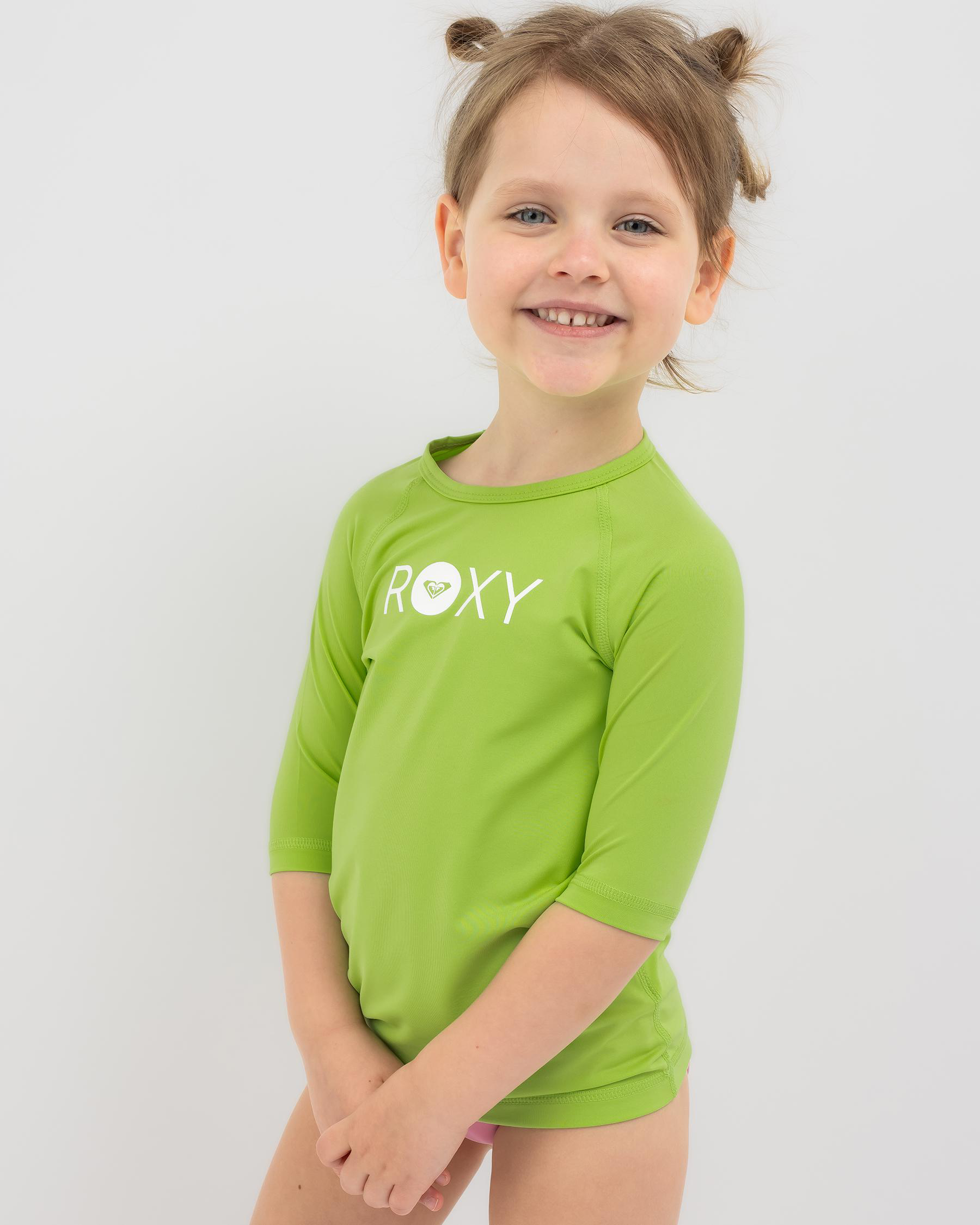 Shop Roxy Toddlers' Essential Short Sleeve Rash Vest In Jade Lime