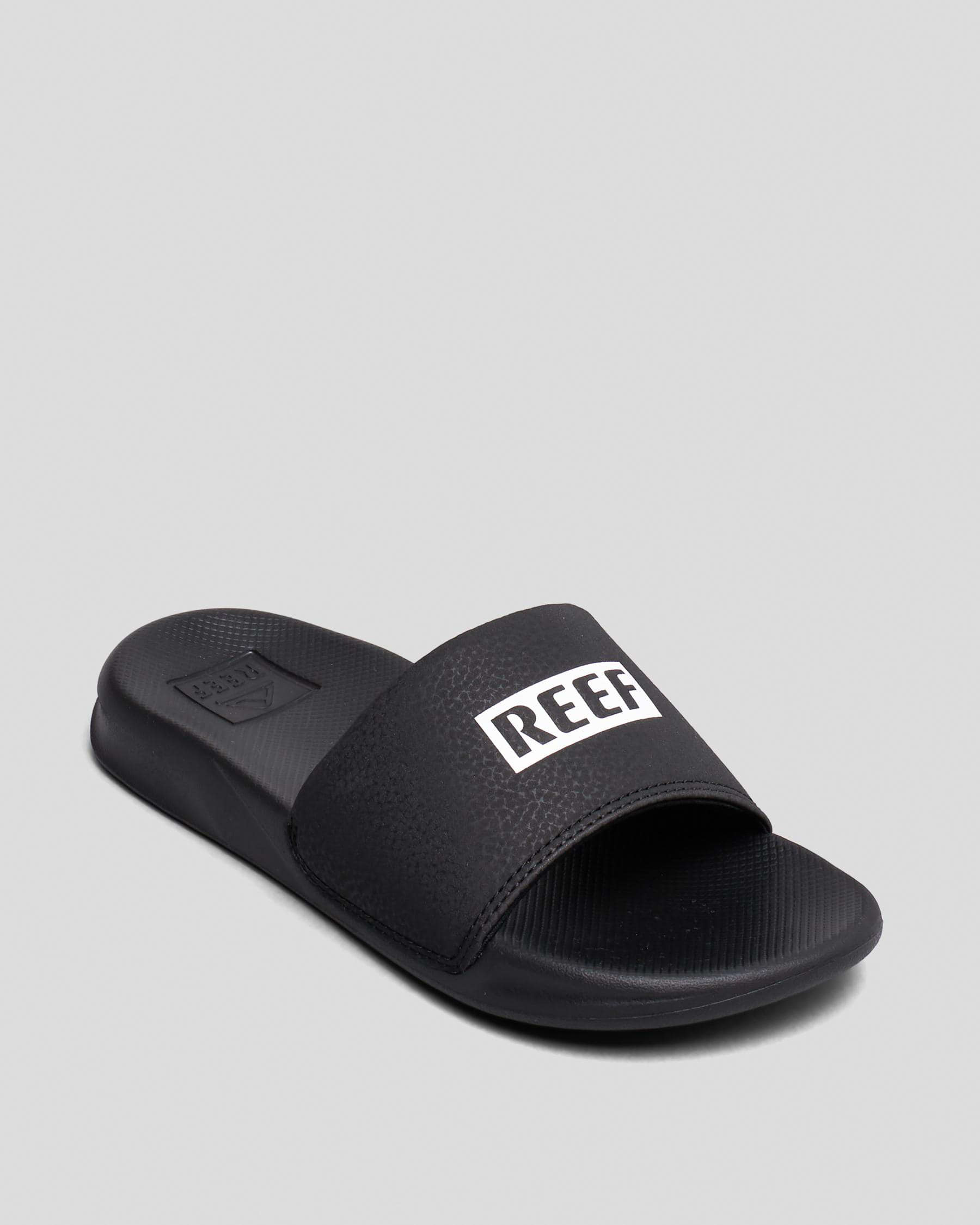 Shop Reef Boys' One Slides In Reef Black/white - Fast Shipping & Easy ...