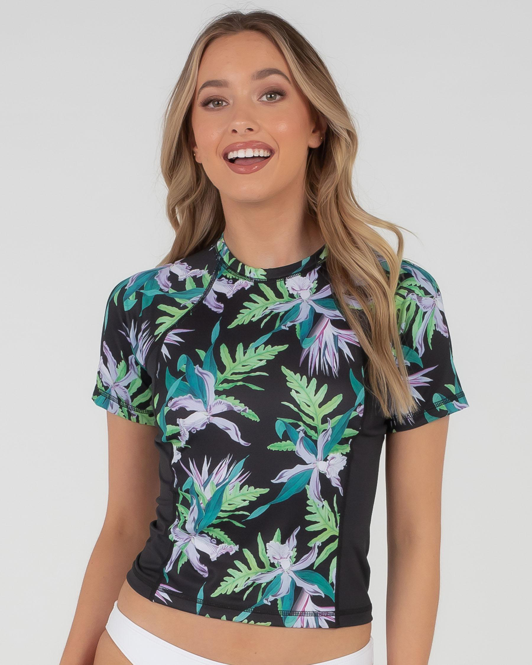 Shop Hurley Leilani Short Sleeve Rash Vest In Lilac Ice Fast Shipping