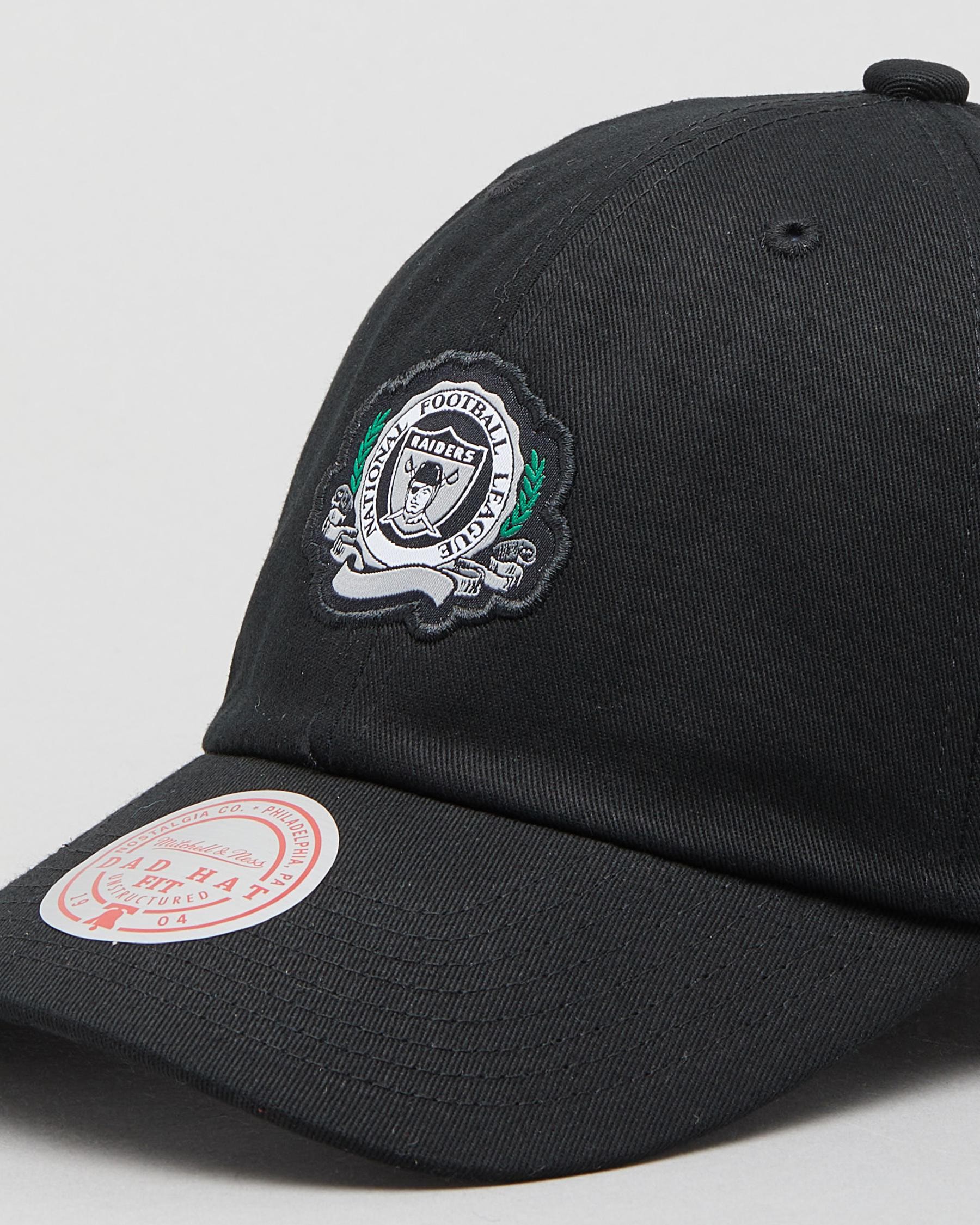 Oakland Raiders Hat - Black Wreath Logo Strapback - Mitchell & Ness