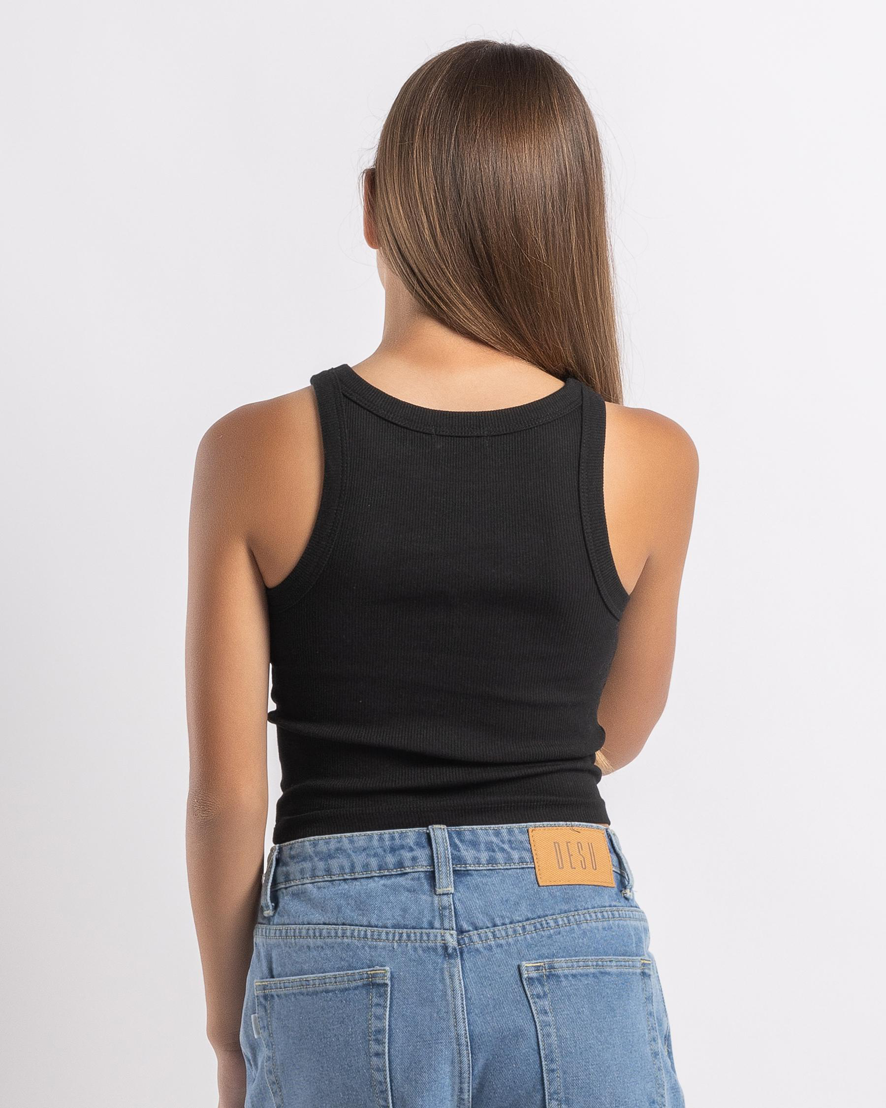 Shop Mooloola Girls' Basic Rib Racer Back Tank Top In Black - Fast ...