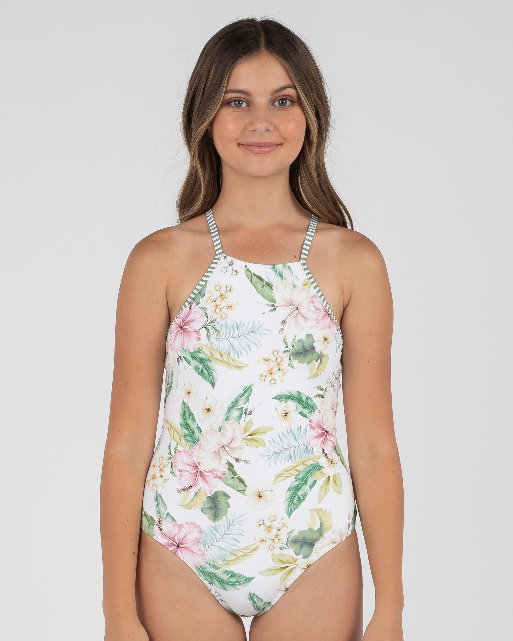 Topanga Girls' Lanakai One Piece Swimsuit In White / Multi City Beach Australia