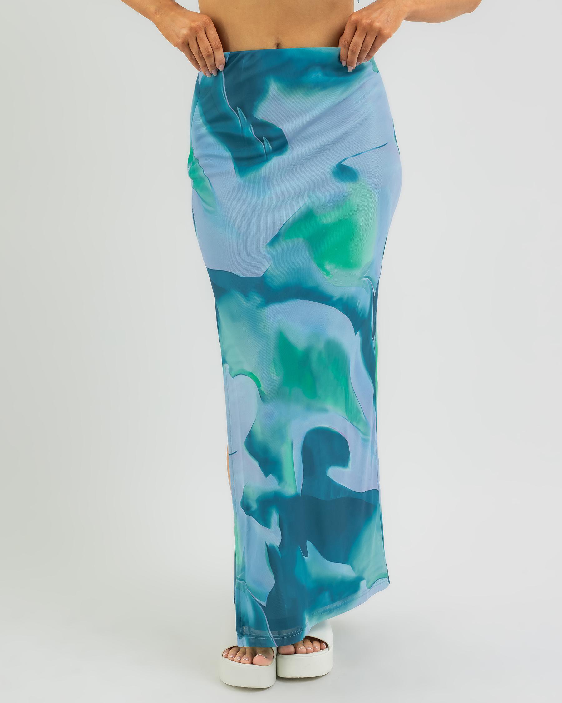 Shop Morning Mist Ariel Skirt In Blue Green Print Fast Shipping