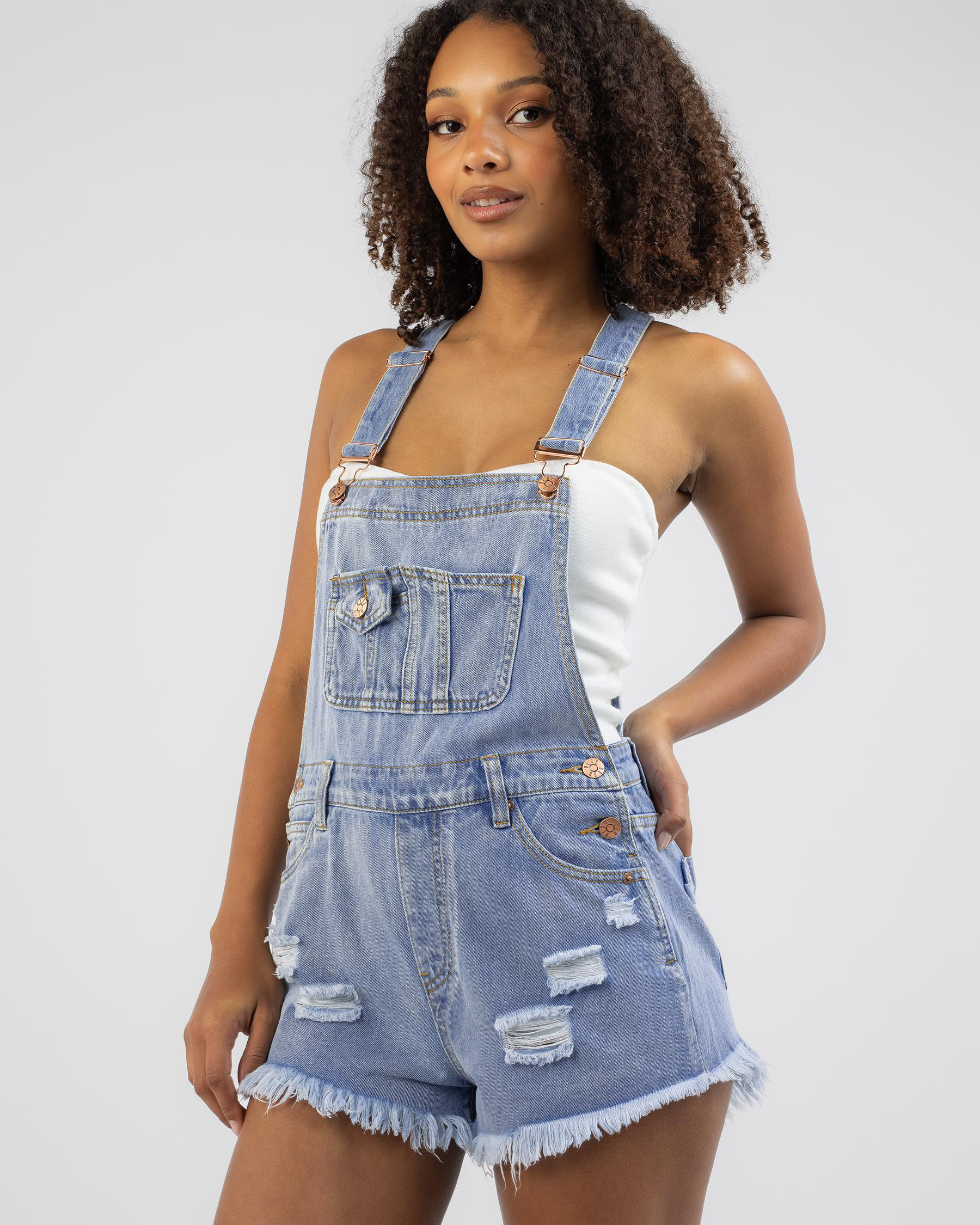 DESU Shannah Overalls In Mid Blue - Fast Shipping & Easy Returns - City ...
