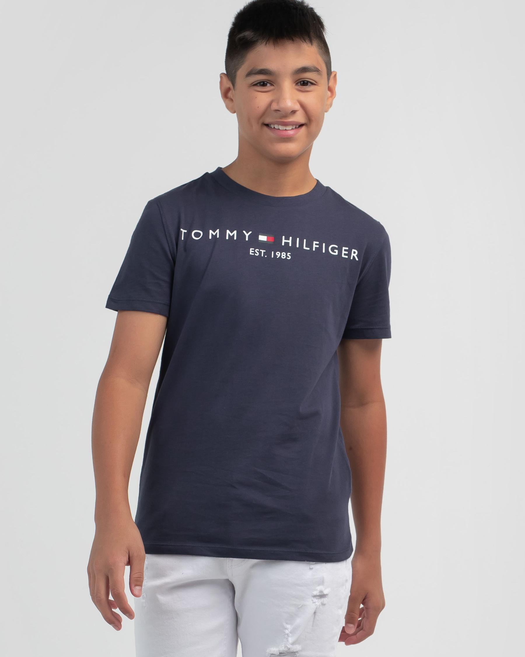 Shop Tommy Hilfiger Boys' Essential TShirt In Twilight Navy Fast
