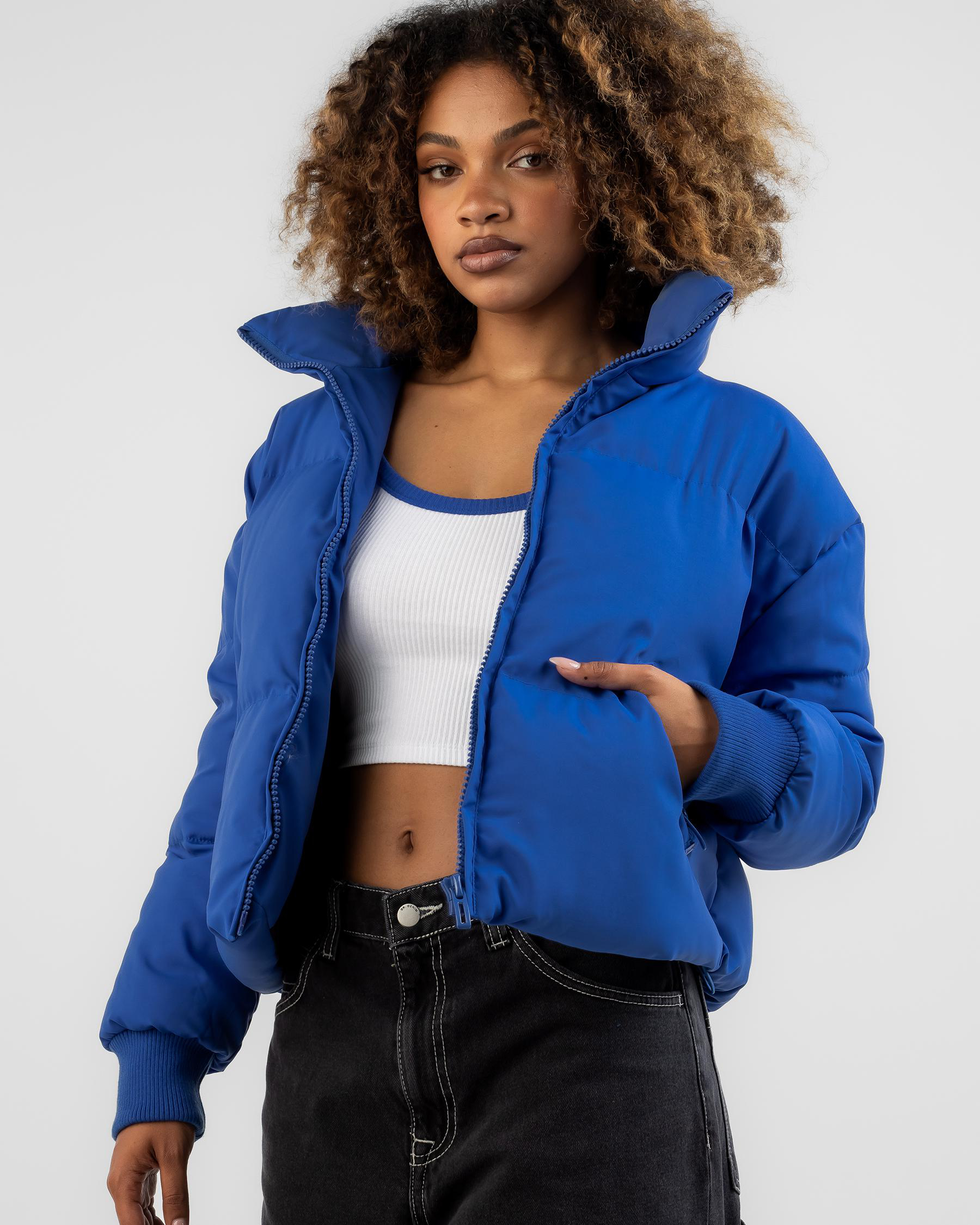 Ava And Ever Academy Puffer Jacket In Blue - Fast Shipping & Easy ...