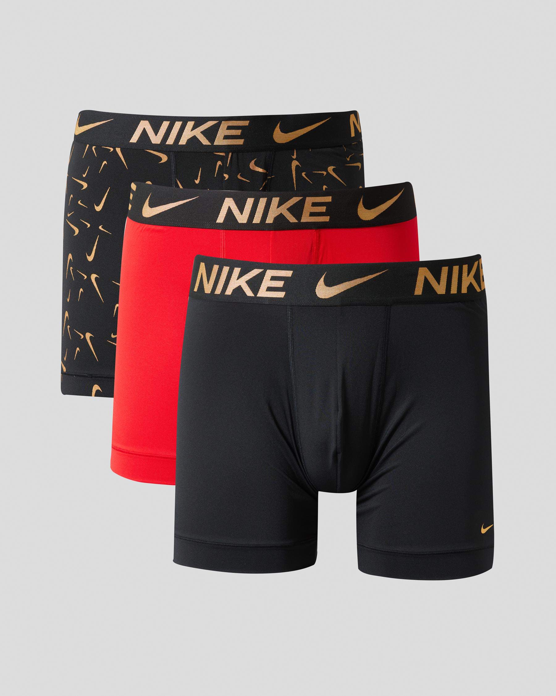 Nike Essential Micro Boxer Brief 3 Pack In Gold Swoosh/ Uni Red