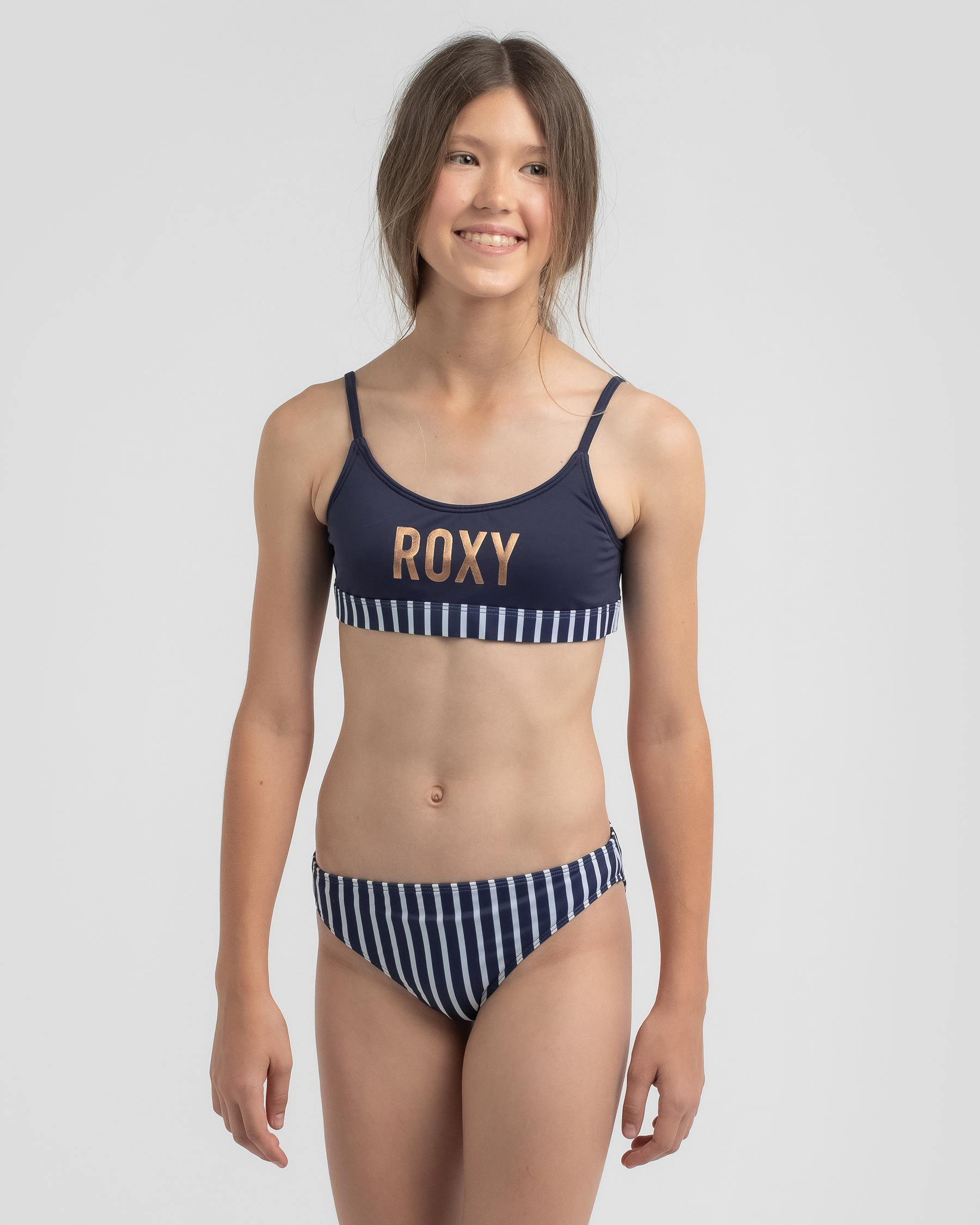 Shop Roxy Girls' Go Further Athletic Bikini Set In Mood Indigo The Line