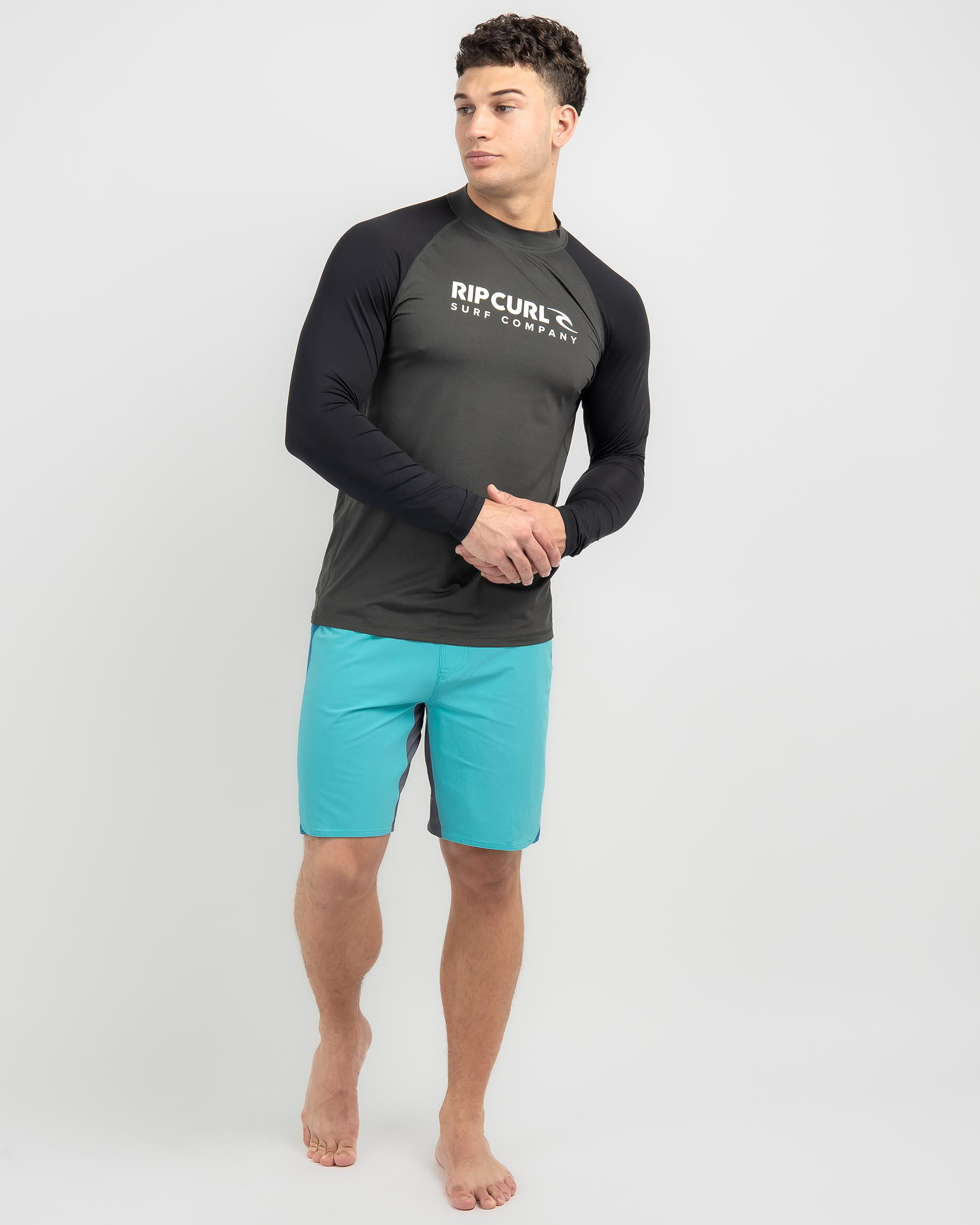 Shop Rip Curl Shock UPF Long Sleeve Rash Vest In Black Marle - Fast ...