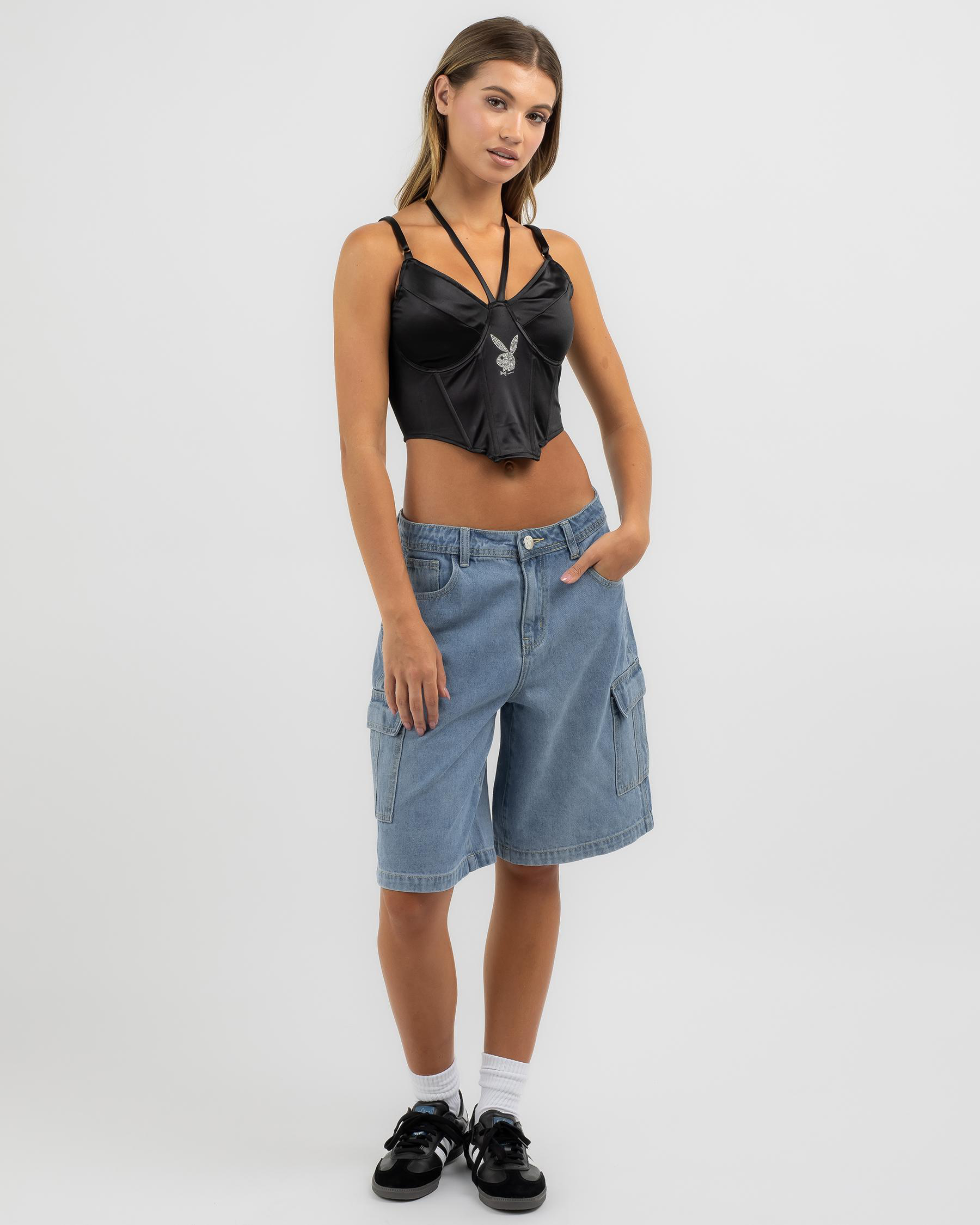 Playboy Blackout Cup-Less Vinyl Corset and Thong Set