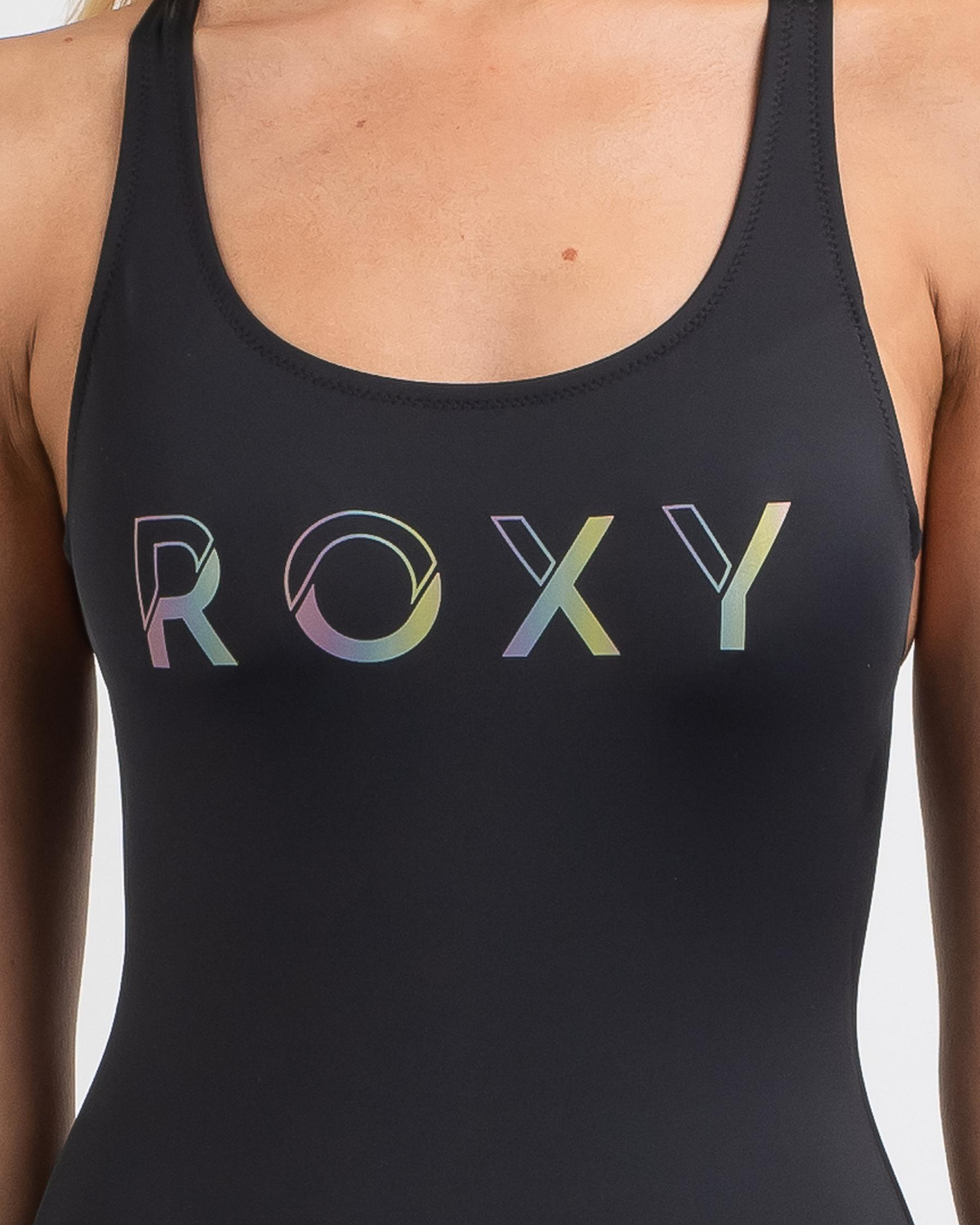 Shop Roxy Active One Piece Swimsuit In Anthracite Fast Shipping